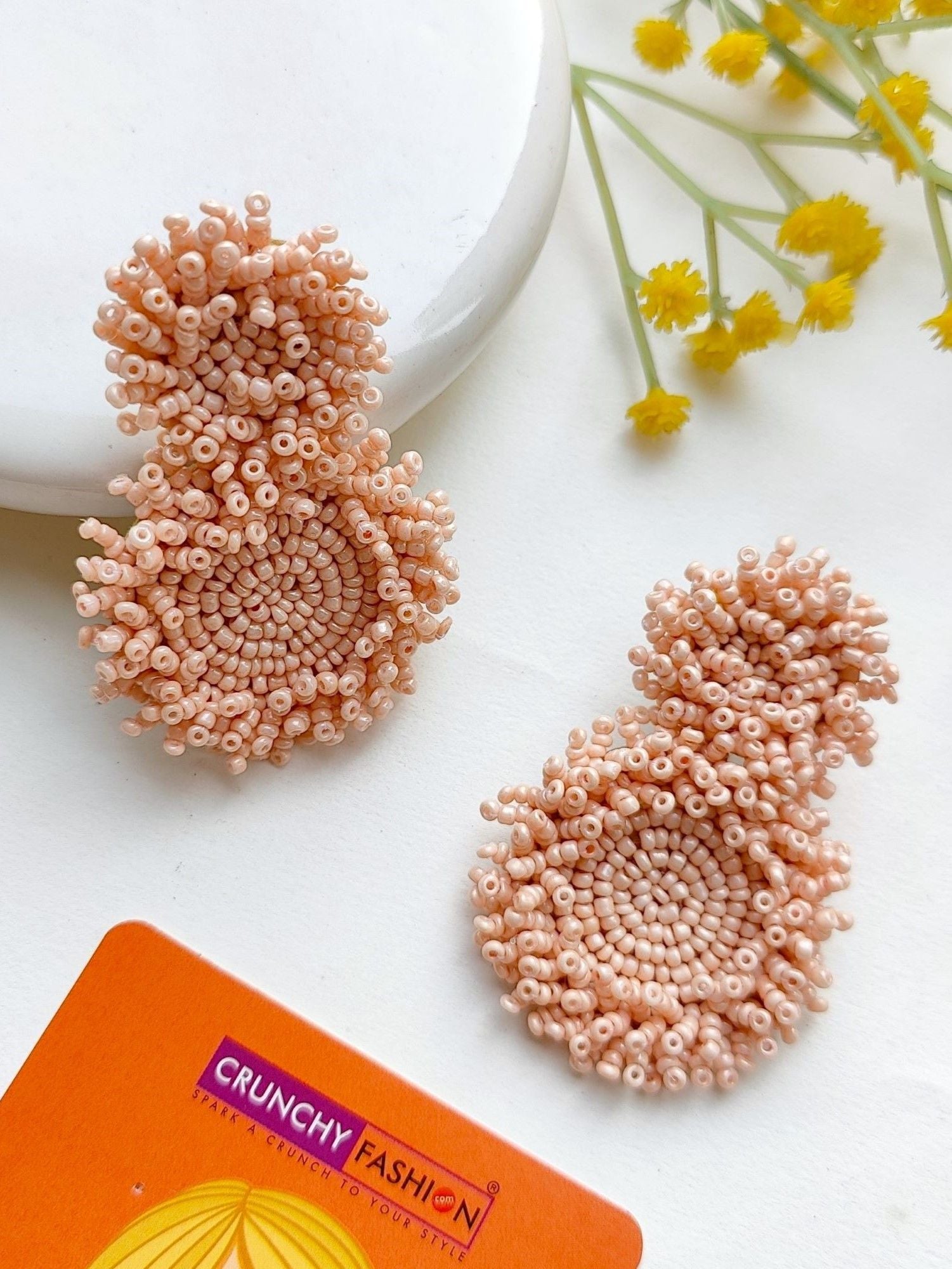 Peach Zodiac Circle: Handcrafted Dangler Earrings for Graceful Charm