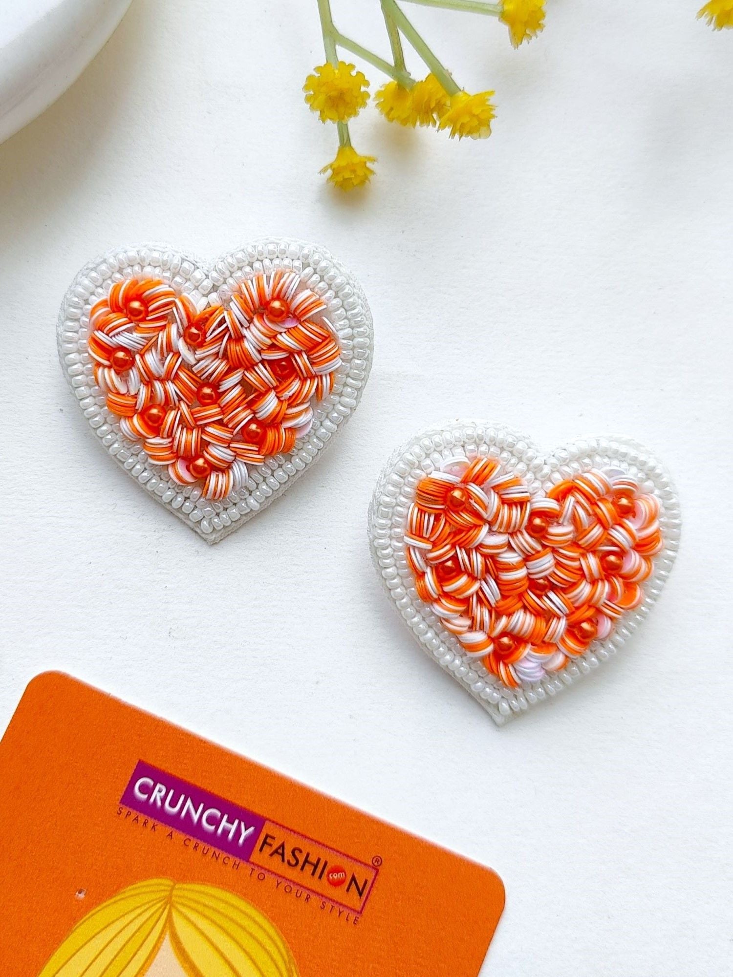 Zodiac Collection: Orange Splendor Heart-Shaped Handcrafted Stud Earrings