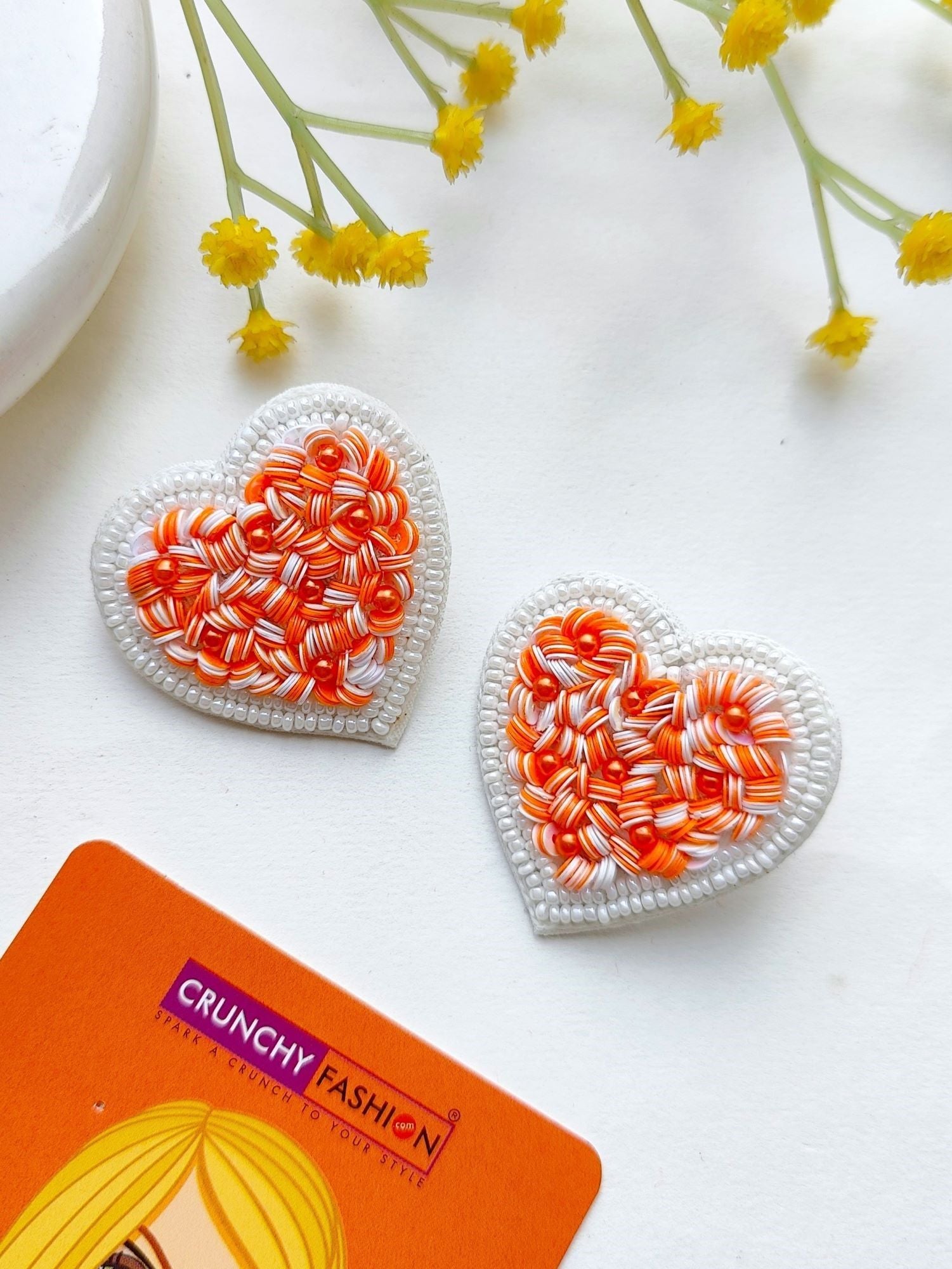 Zodiac Collection: Orange Splendor Heart-Shaped Handcrafted Stud Earrings