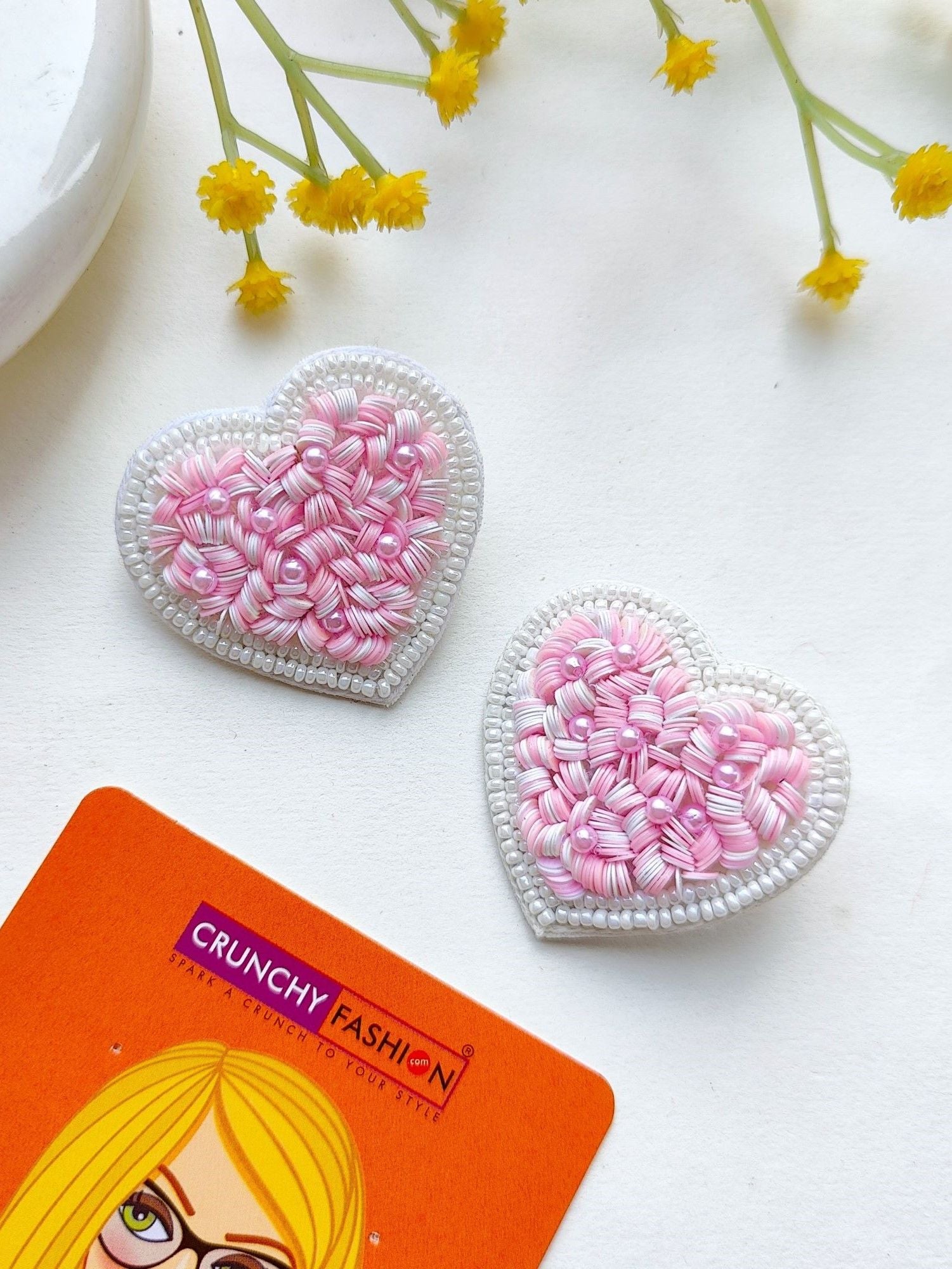 Pink Blushing Heart Handmade Stud Earrings for Women and Girls -Unique Valentines Day Gift for Her