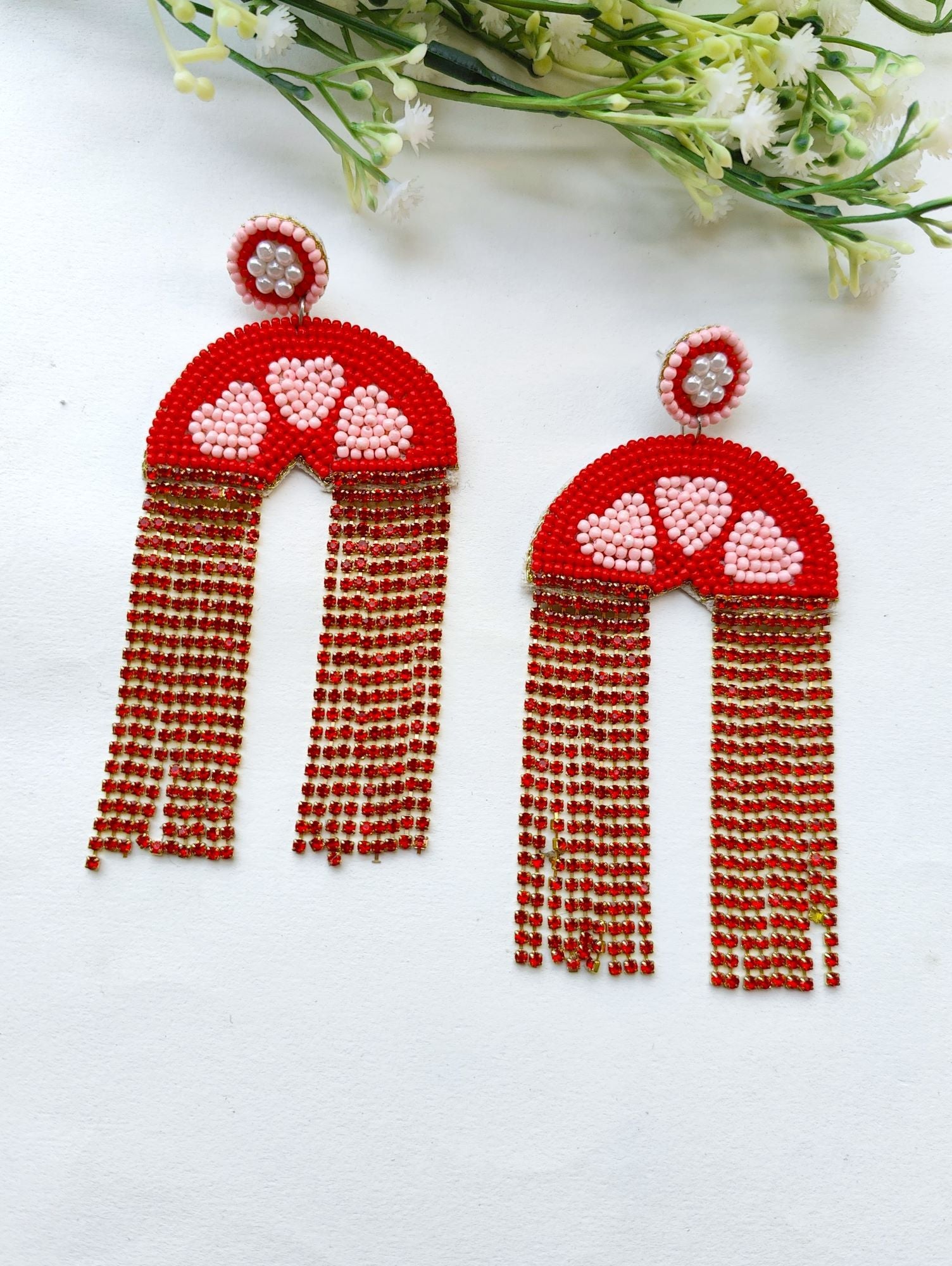 Handmade Half Moon Love Danglers - Heart Tassel Earrings for Women & Girls