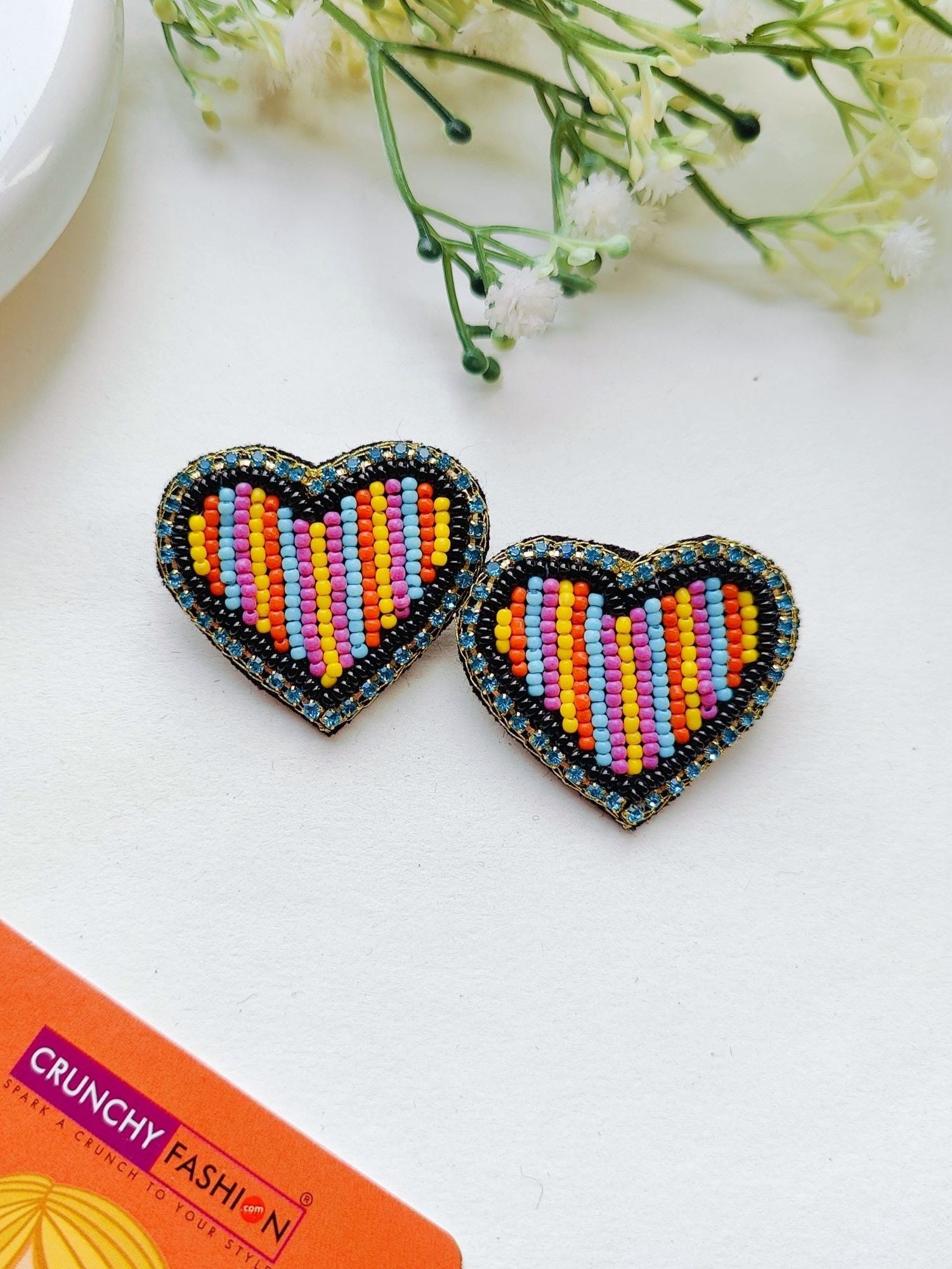 Multicolored Heart Delight: Handmade Beaded Stud Earrings for Women - Perfect Valentine's Day Gift