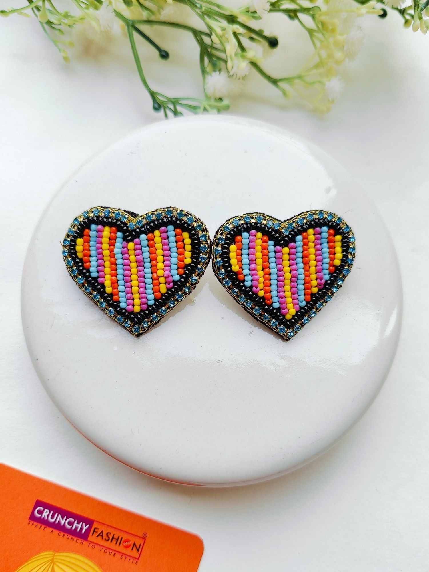 Multicolored Heart Delight: Handmade Beaded Stud Earrings for Women - Perfect Valentine's Day Gift