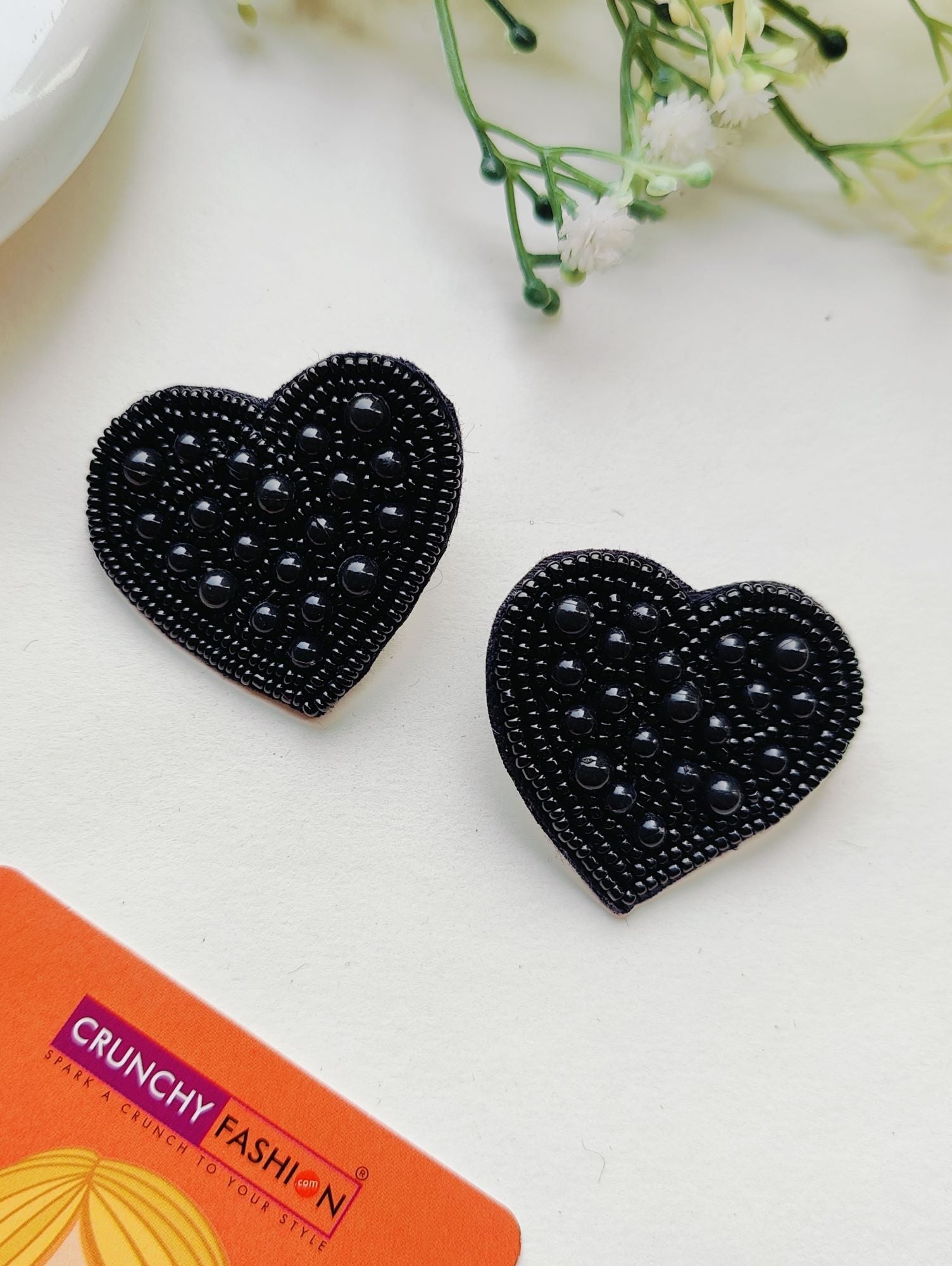 Elevated Elegance - Black Heart Beaded Stud Earrings: The Perfect Valentine & Birthday Gift for Her