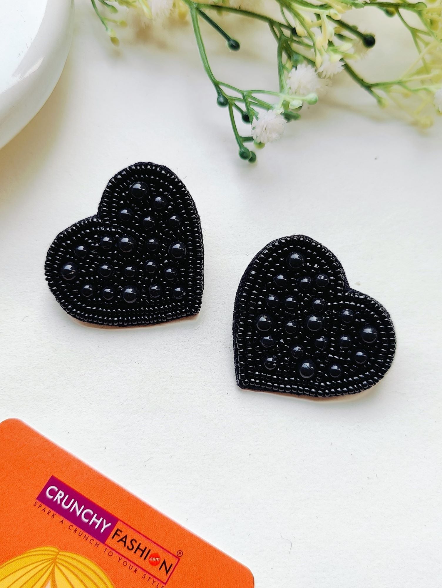 Elevated Elegance - Black Heart Beaded Stud Earrings: The Perfect Valentine & Birthday Gift for Her