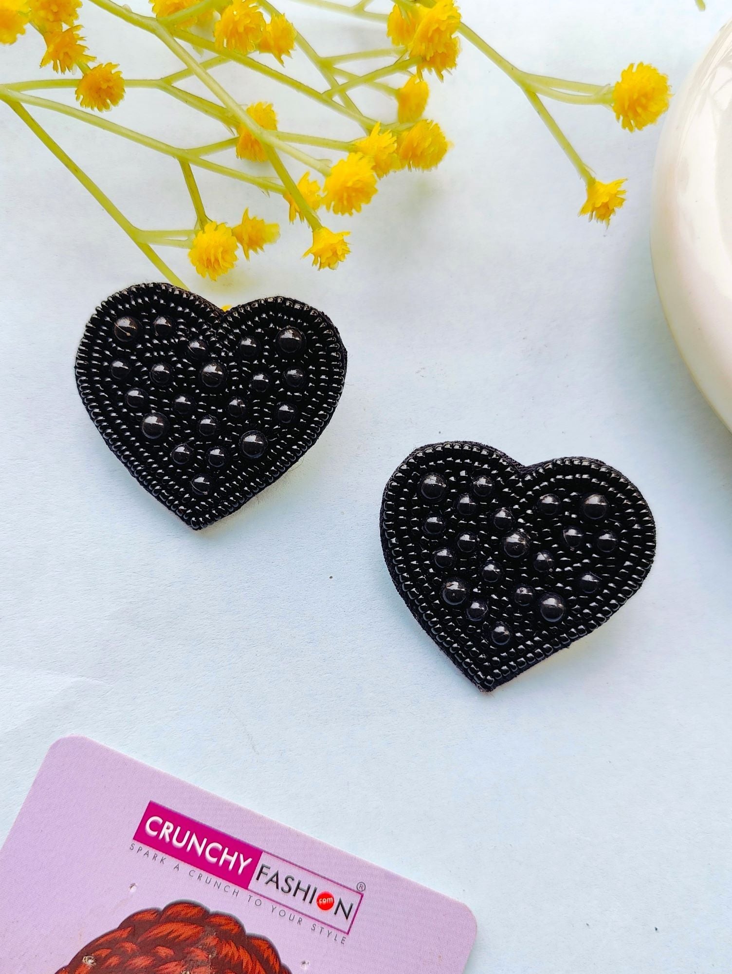 Elevated Elegance - Black Heart Beaded Stud Earrings: The Perfect Valentine & Birthday Gift for Her