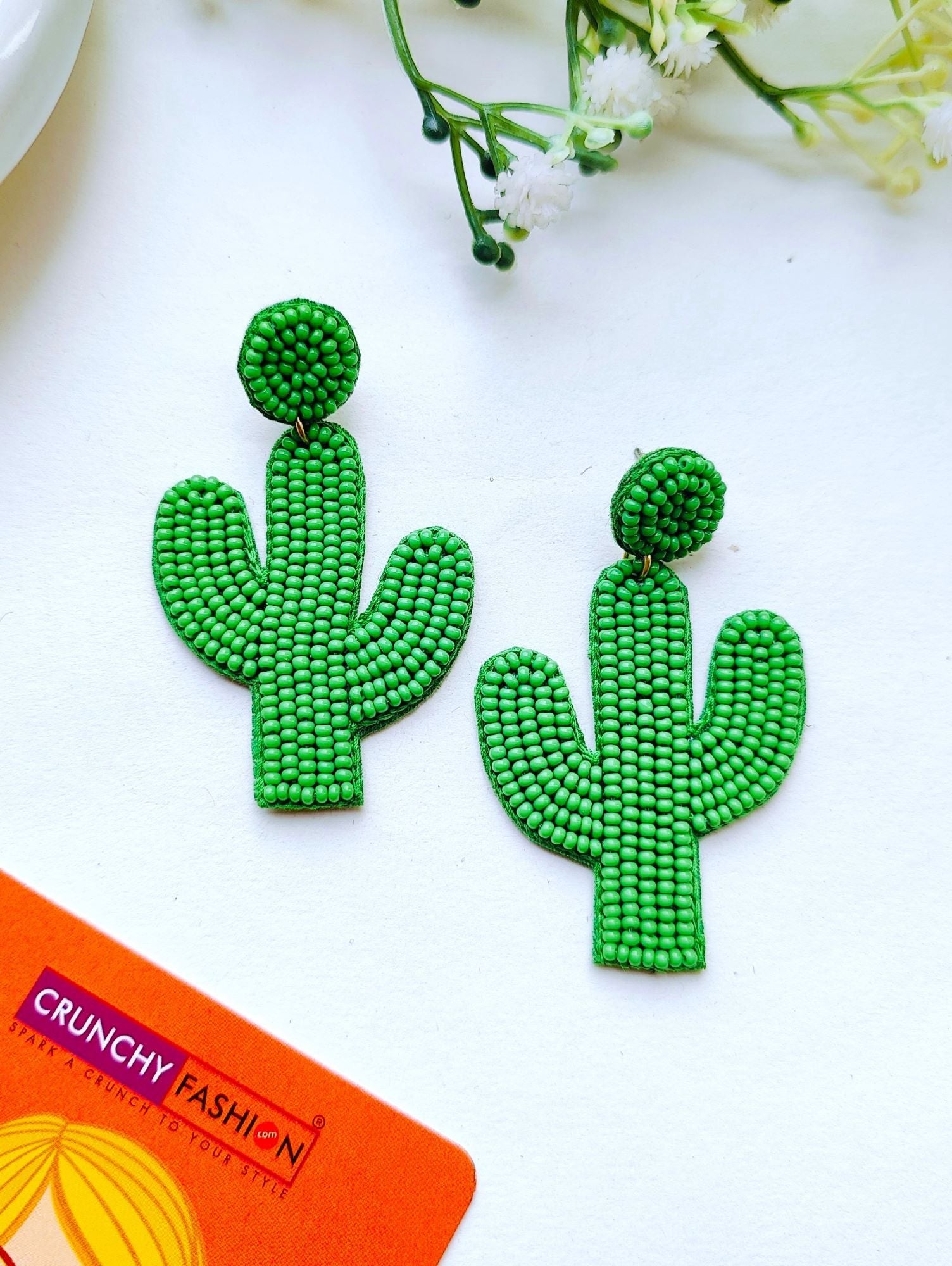 Green Cactus Beaded Earrings: Handcrafted Luxury for Modern Women