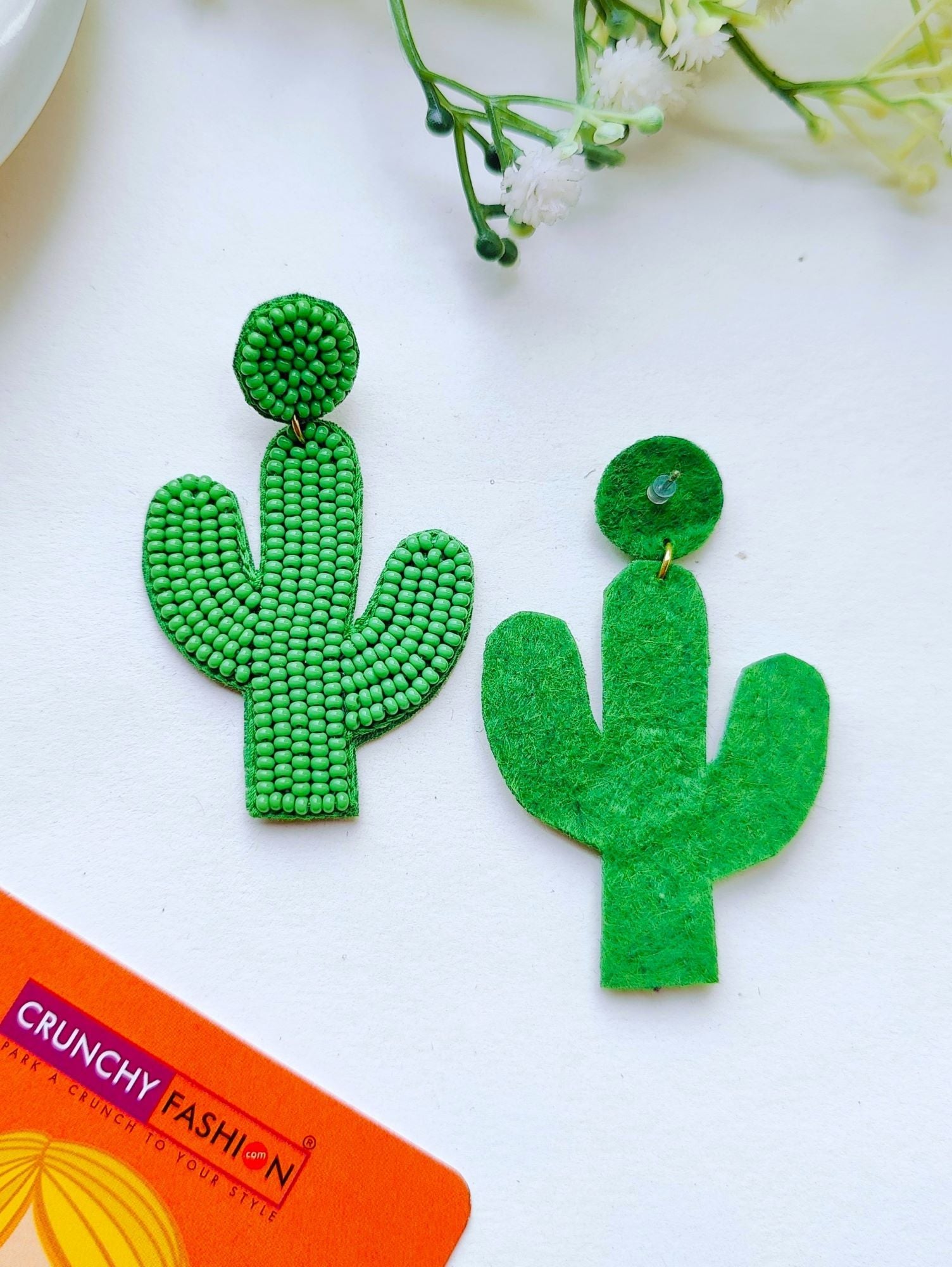 Green Cactus Beaded Earrings: Handcrafted Luxury for Modern Women