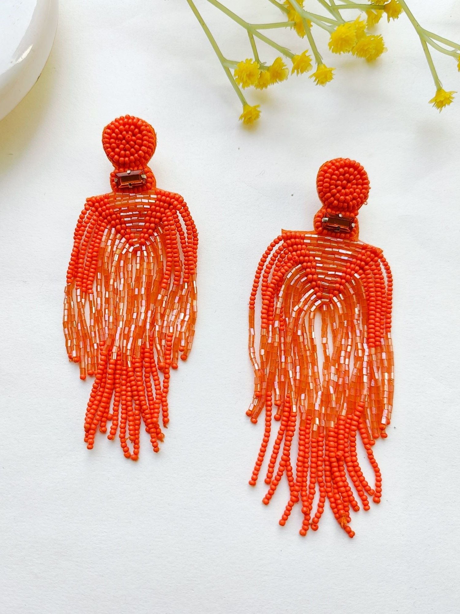 Chic Carnival: Orange Handmade Tassel Earrings for Quirky Fashionistas