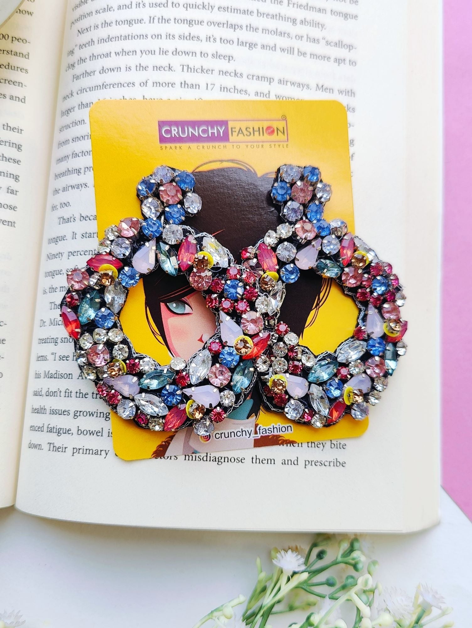 Handcrafted Heart's Whisper: Multicolor Crystal Studded Earrings for Women & Girls