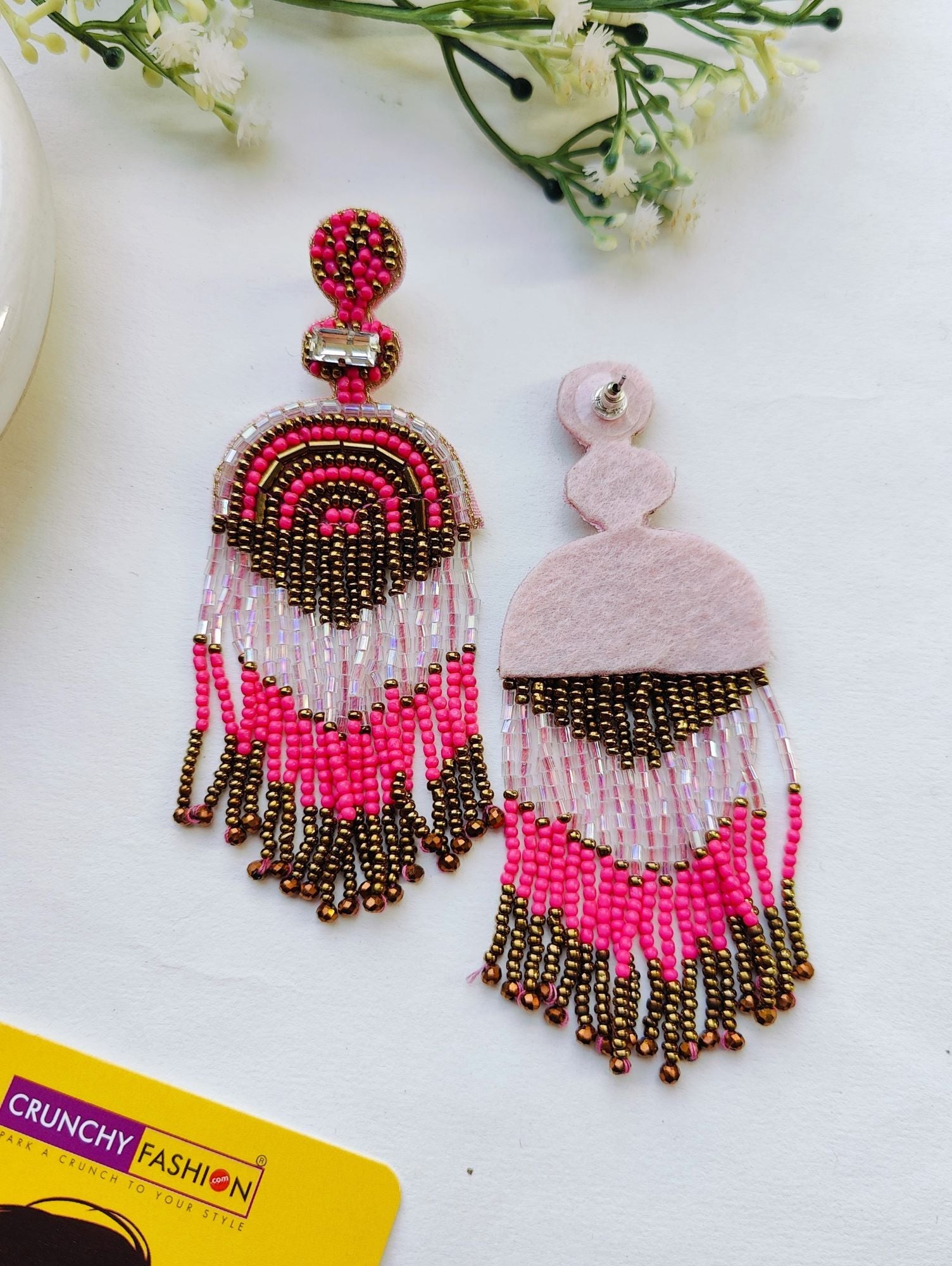 Radiant Pink-White Handcrafted Tassel Earrings: Quirky Party-Perfect Fashion Statement