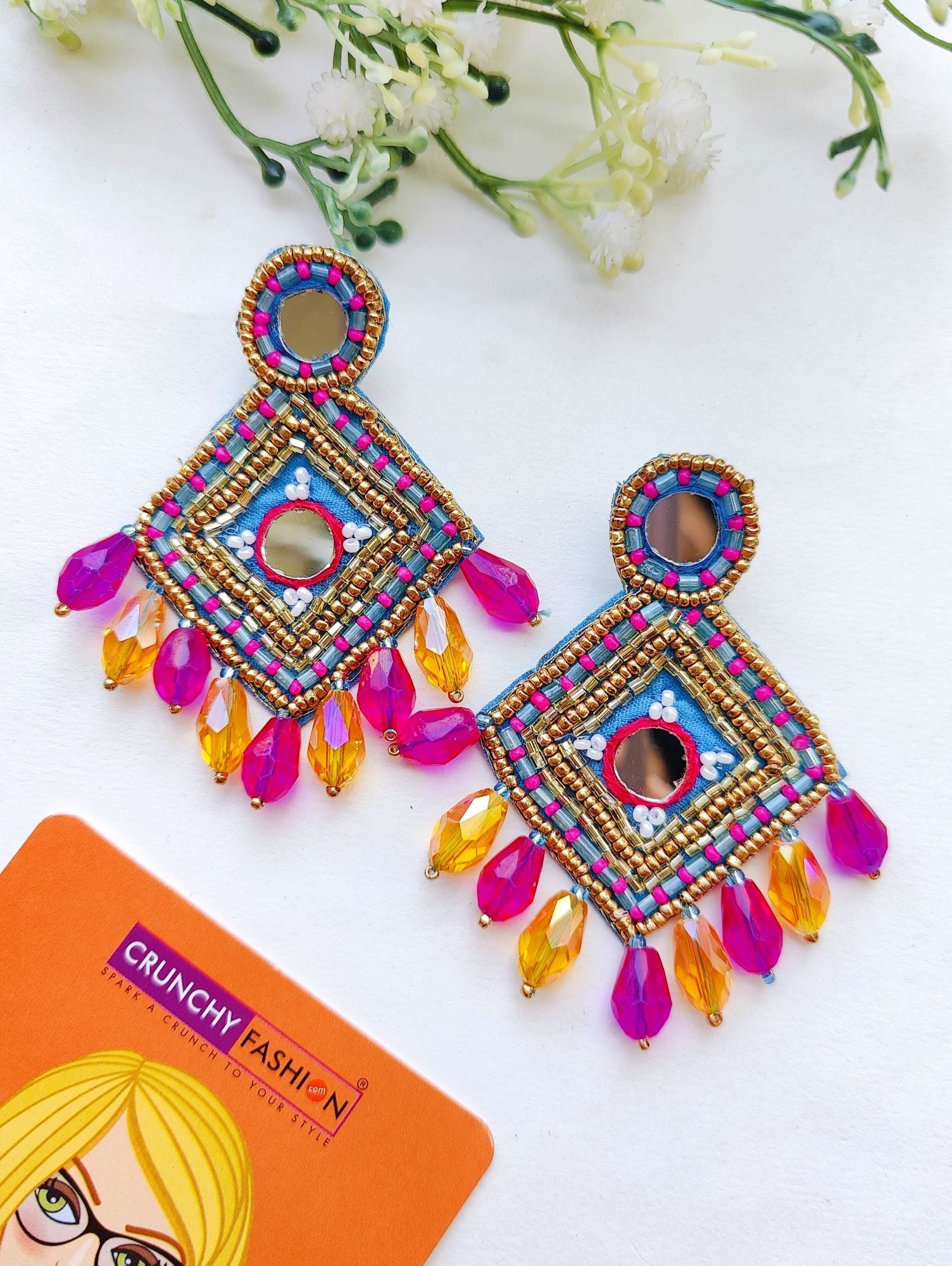 Festive Charm Handmade Pink-Peach Beaded Drop Earrings for Women and Girls