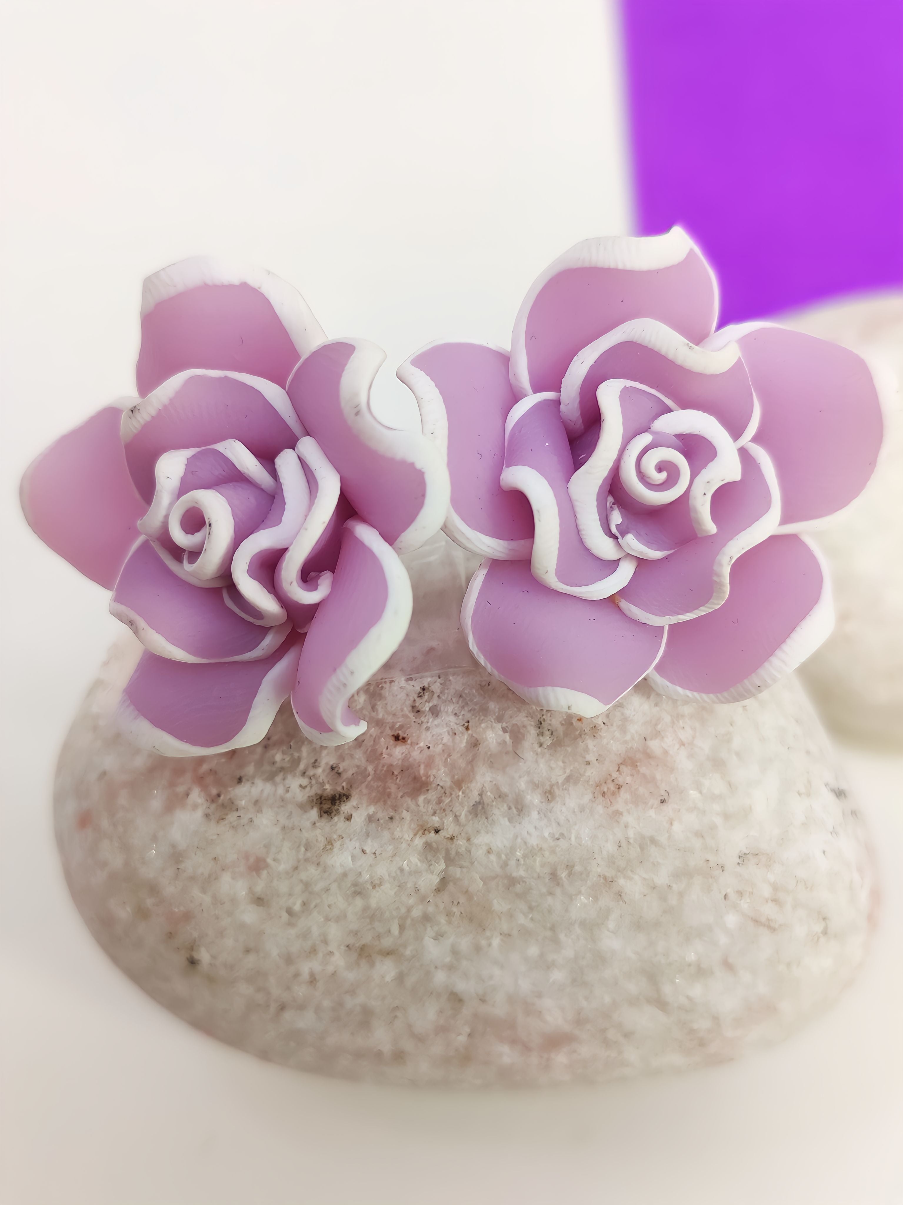 Purple Hues Floral Studs: Lavender Rose Earrings for Fashionable Women & Girls