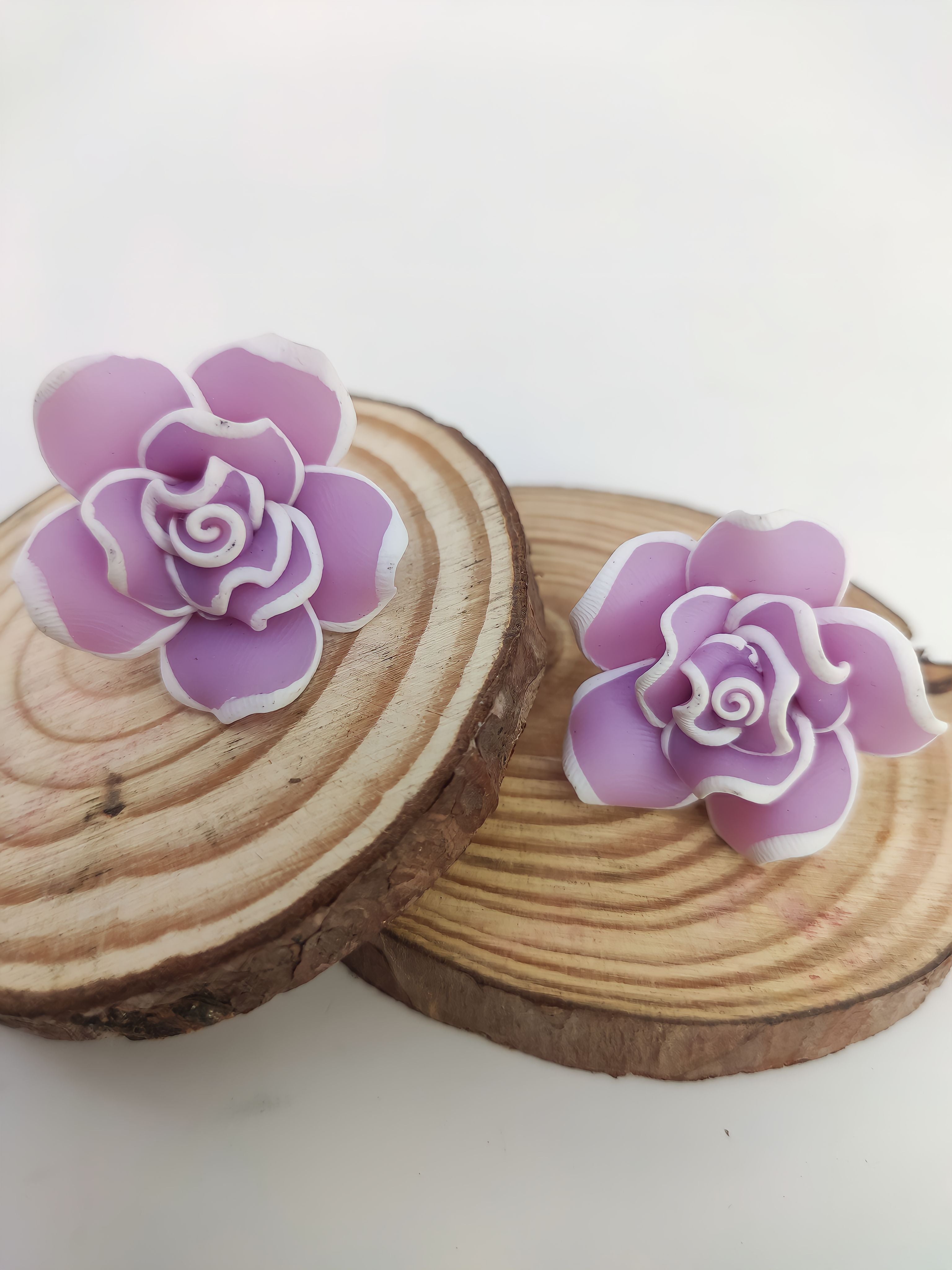 Purple Hues Floral Studs: Lavender Rose Earrings for Fashionable Women & Girls