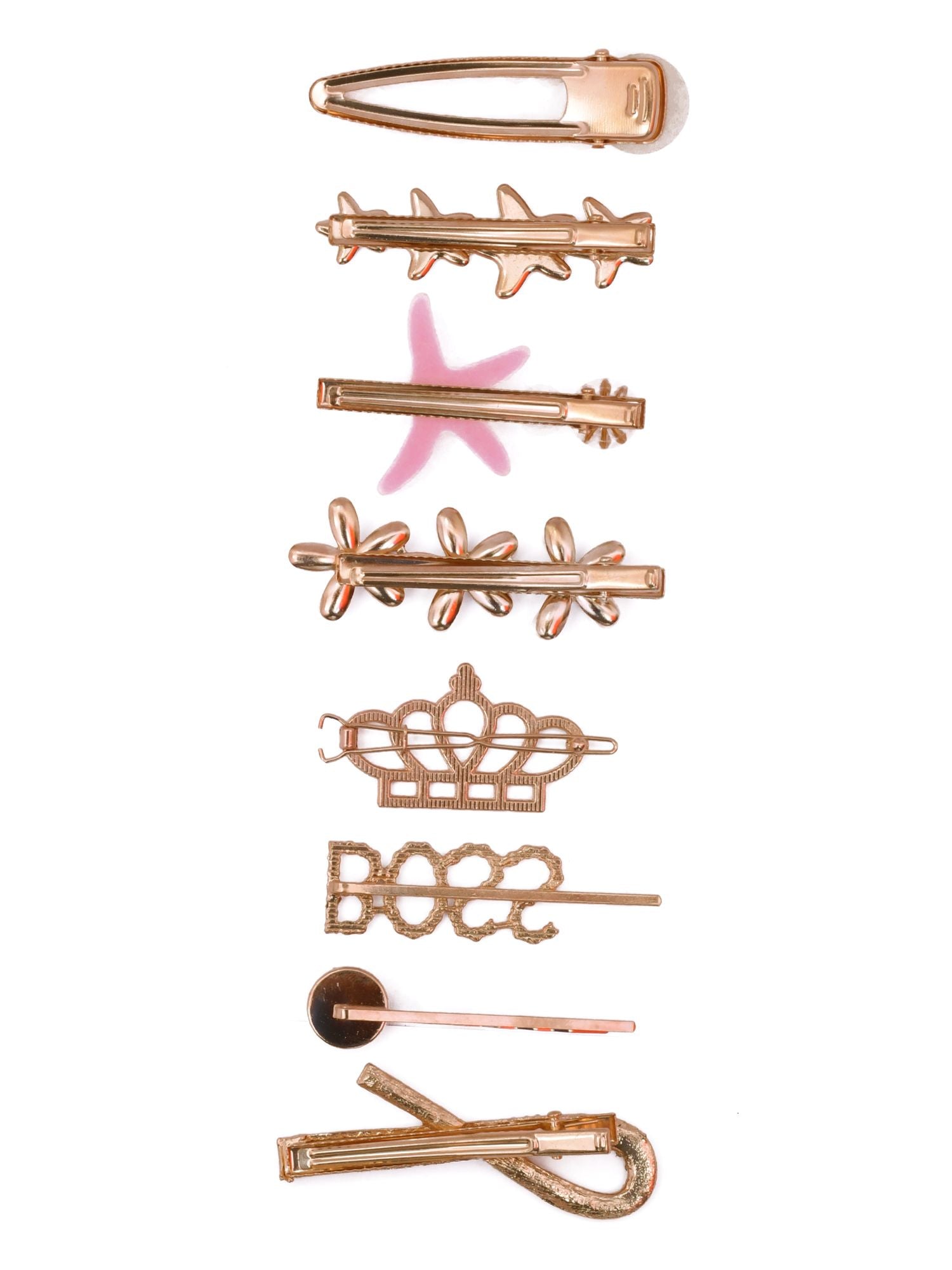 Stylish Gold-Plated Hair Clips for Women and Girls - Multicolor, Embellished Set of 8