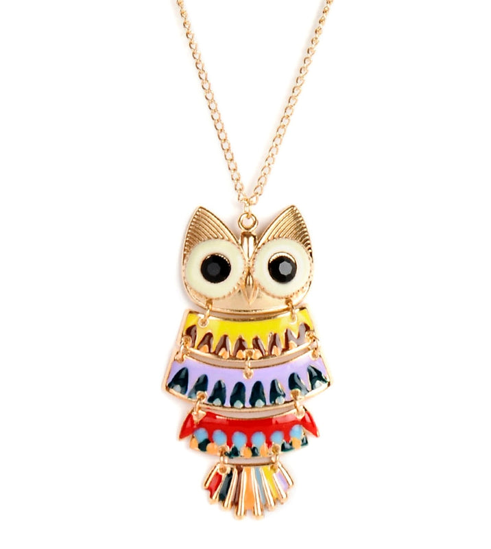 Multicolor Quirky Owl Pendant for Girls Trendy Crystal Pendant Set