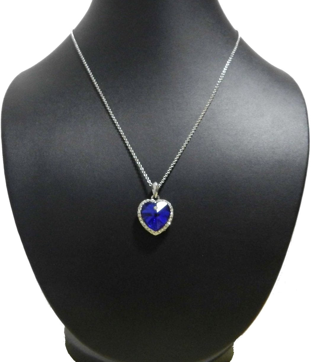Stunning Blue Crystal Heart Pendant Necklace Set - Chic Valentine's Gift for Her