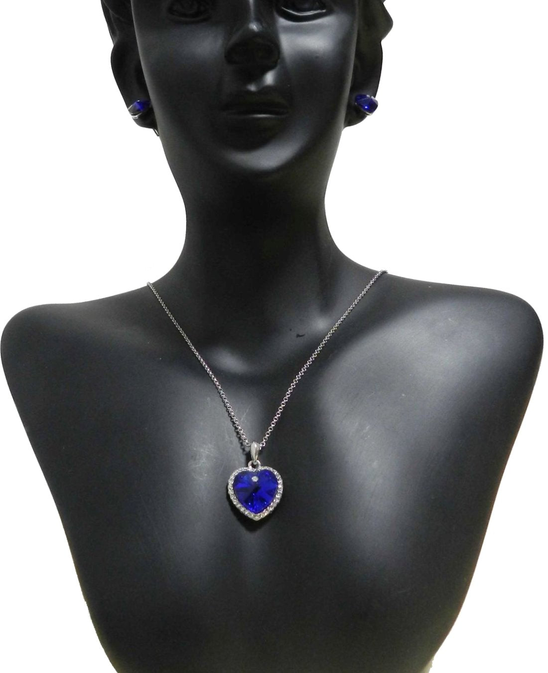 Stunning Blue Crystal Heart Pendant Necklace Set - Chic Valentine's Gift for Her