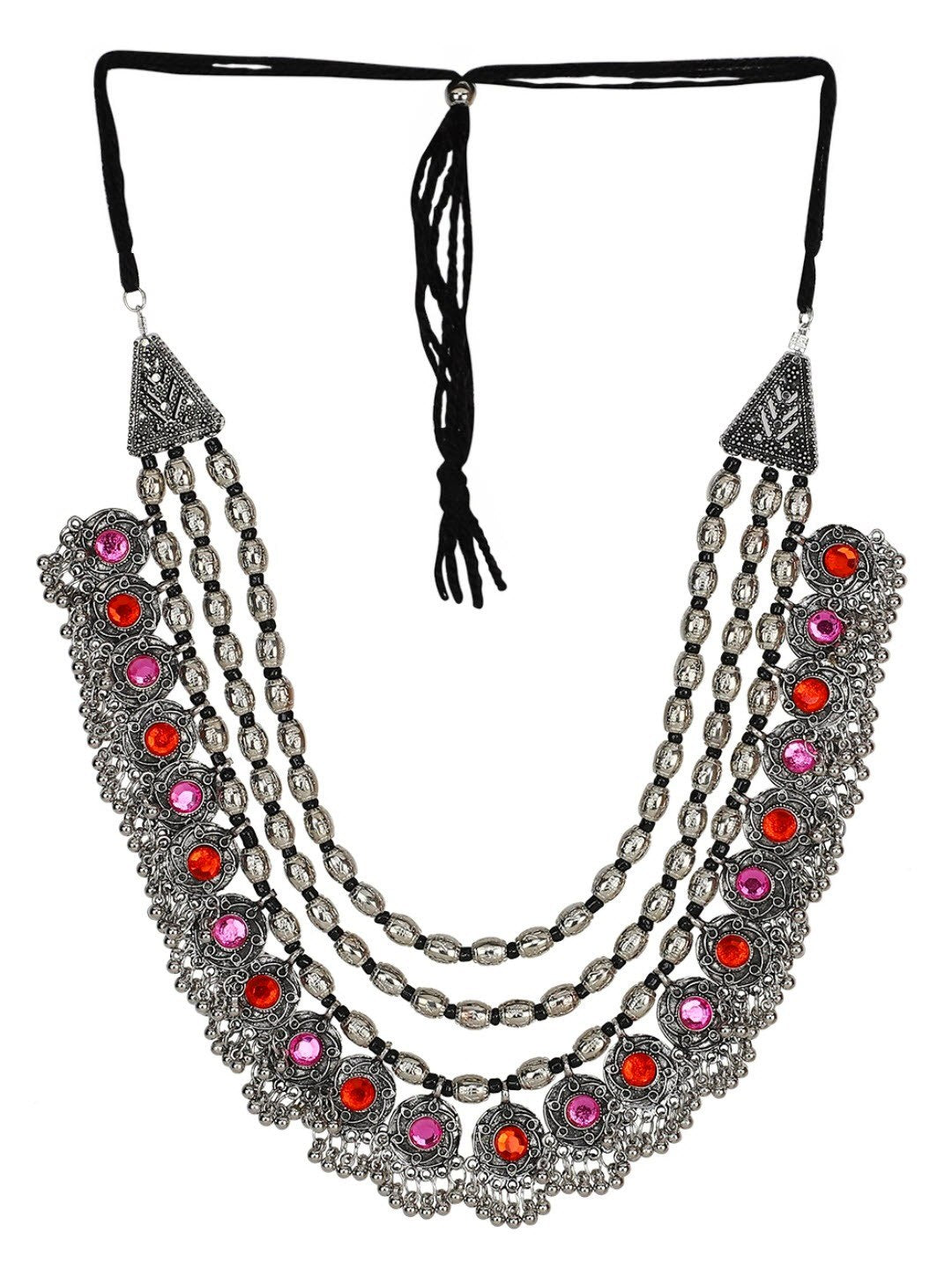 Oxidised Silver Glamour: Multilayer Statement Necklace & Earring Set for Modern Fashion