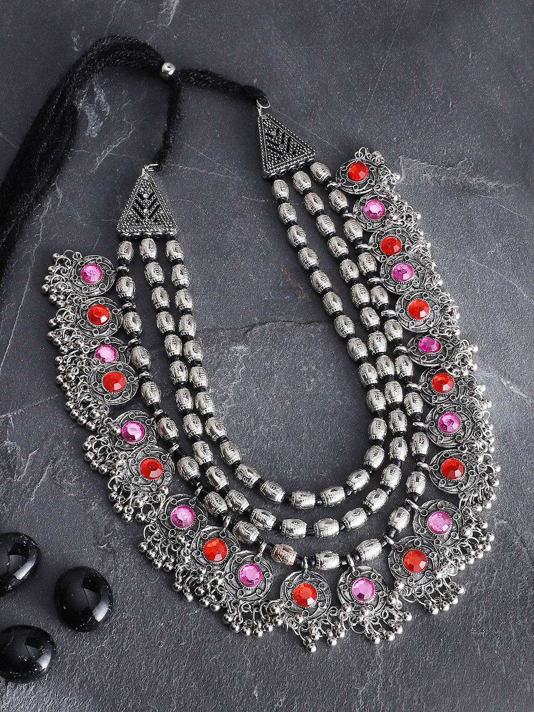 Oxidised Silver Glamour: Multilayer Statement Necklace & Earring Set for Modern Fashion