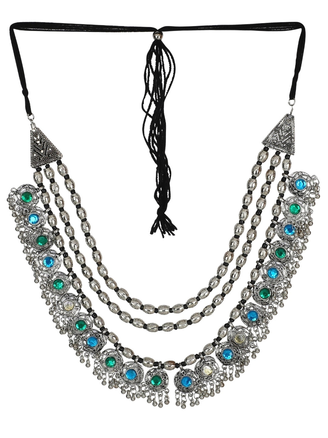 Oxidised Silver Glamour: Multilayer Statement Necklace & Earring Set for Modern Fashion
