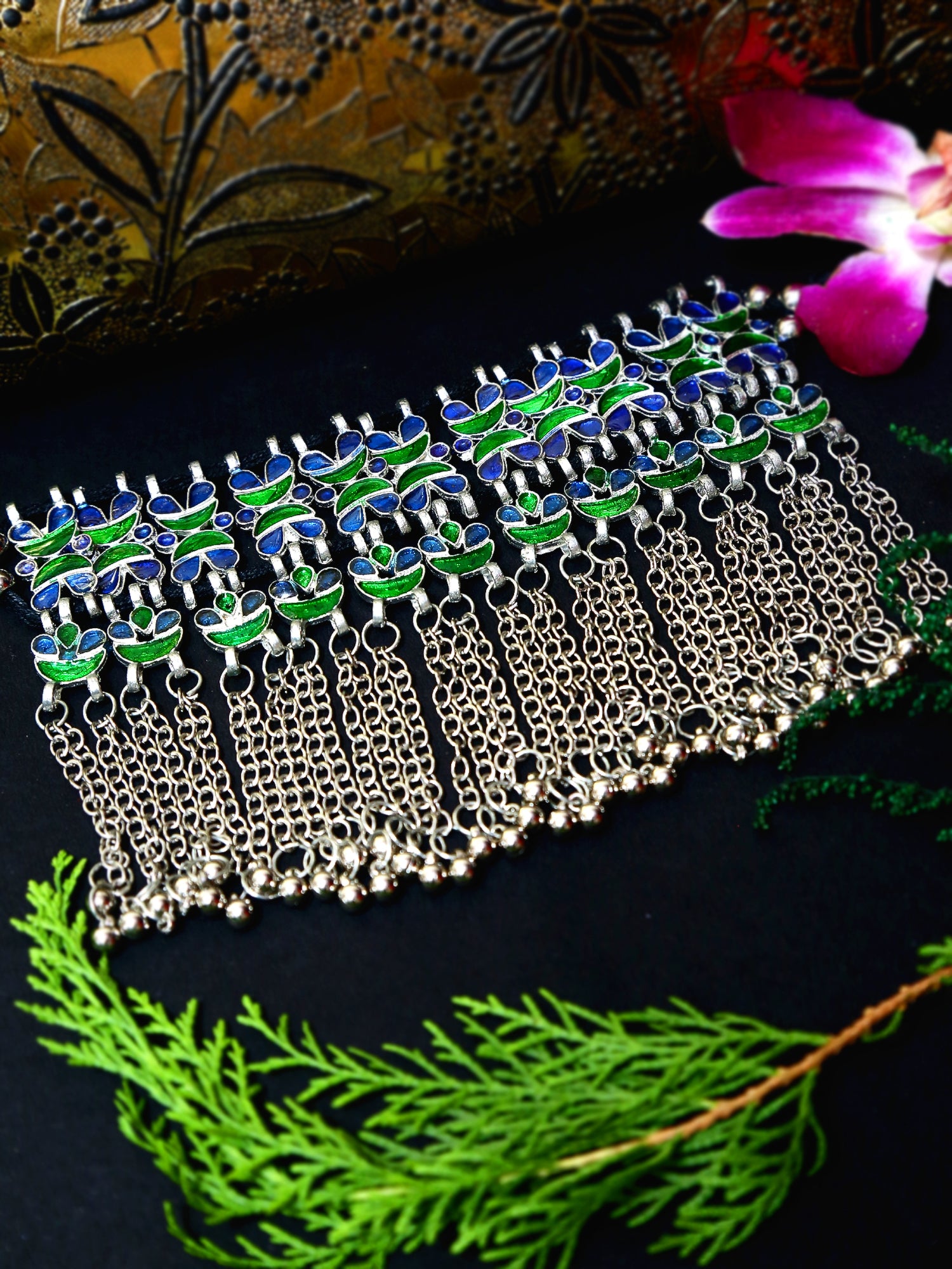 Bohemian Asymmetric German Silver Multicolor Choker Necklace for Women