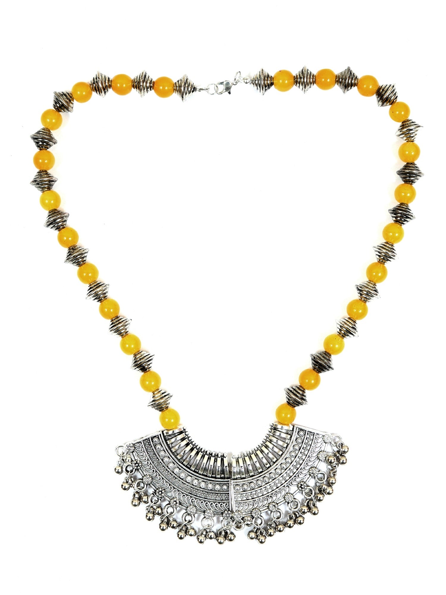 Classic Embellishment Silver Necklace Set with Yellow Pearls for Women