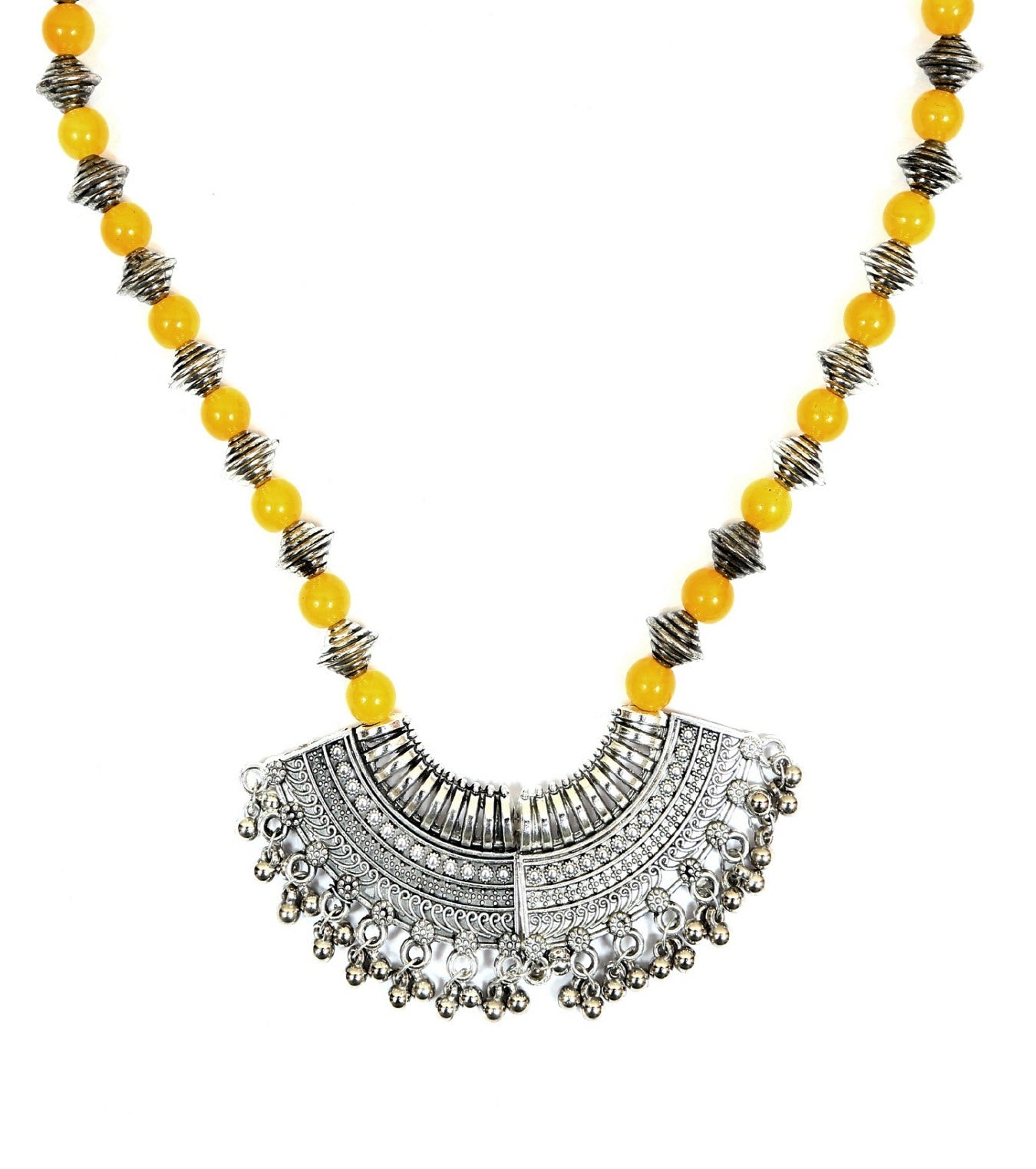 Classic Embellishment Silver Necklace Set with Yellow Pearls for Women