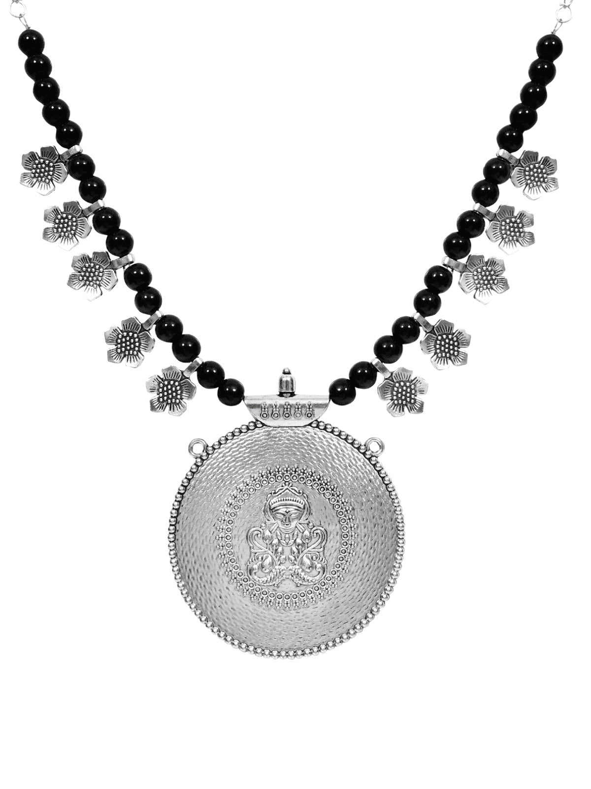 Beaded Black Pearls Necklace in Oxidized German Silver