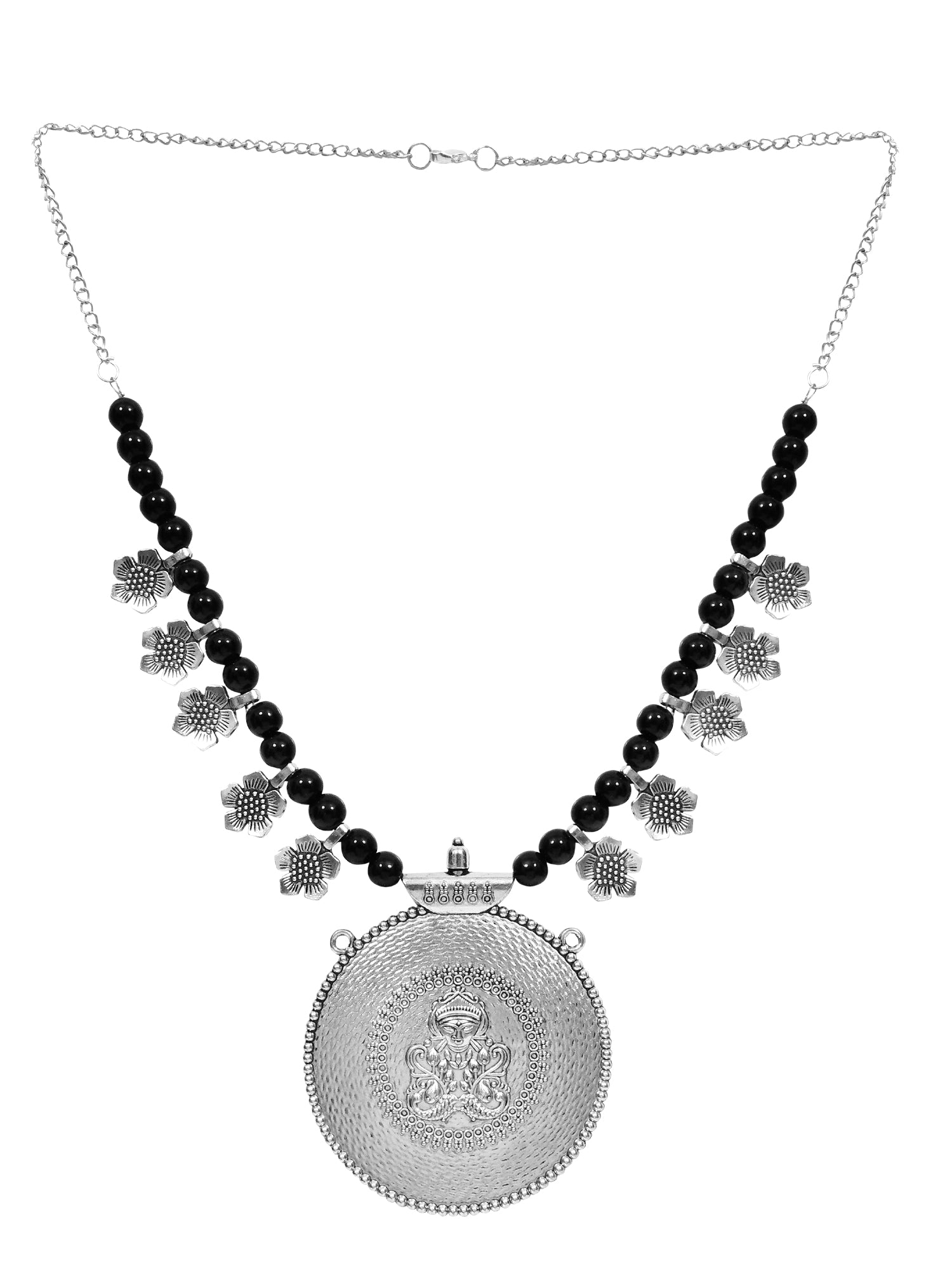 Beaded Black Pearls Necklace in Oxidized German Silver