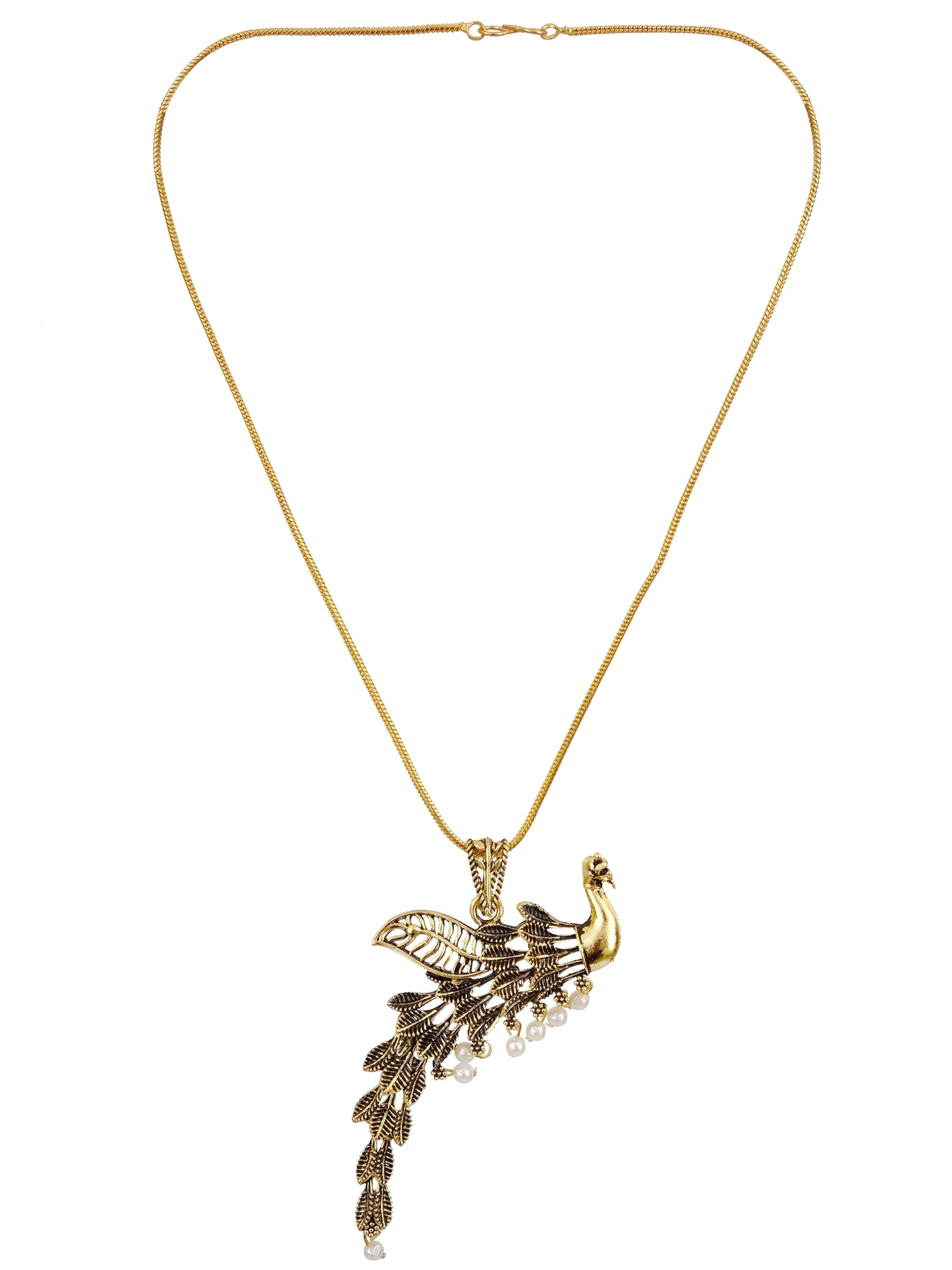 Gold Glare: Antique Peacock Pendant Necklace, Oxidized Gold Plated Fashion Statement