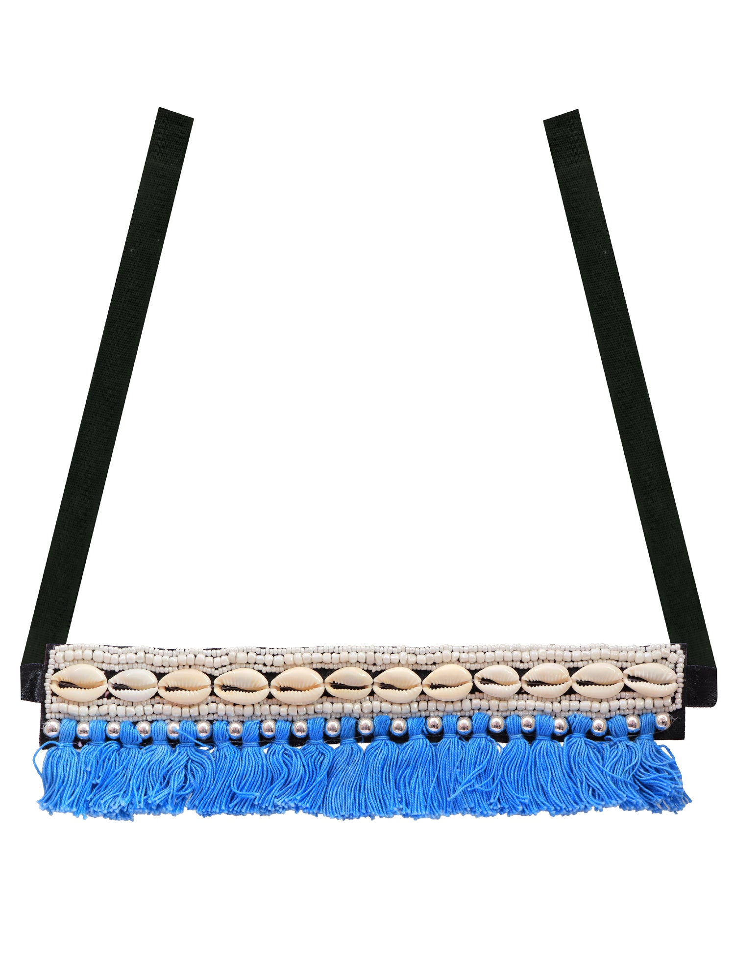 Crunchy Fashion Handcrafted White & Blue Boho Studded Beaded Jewellery Set CFN0905