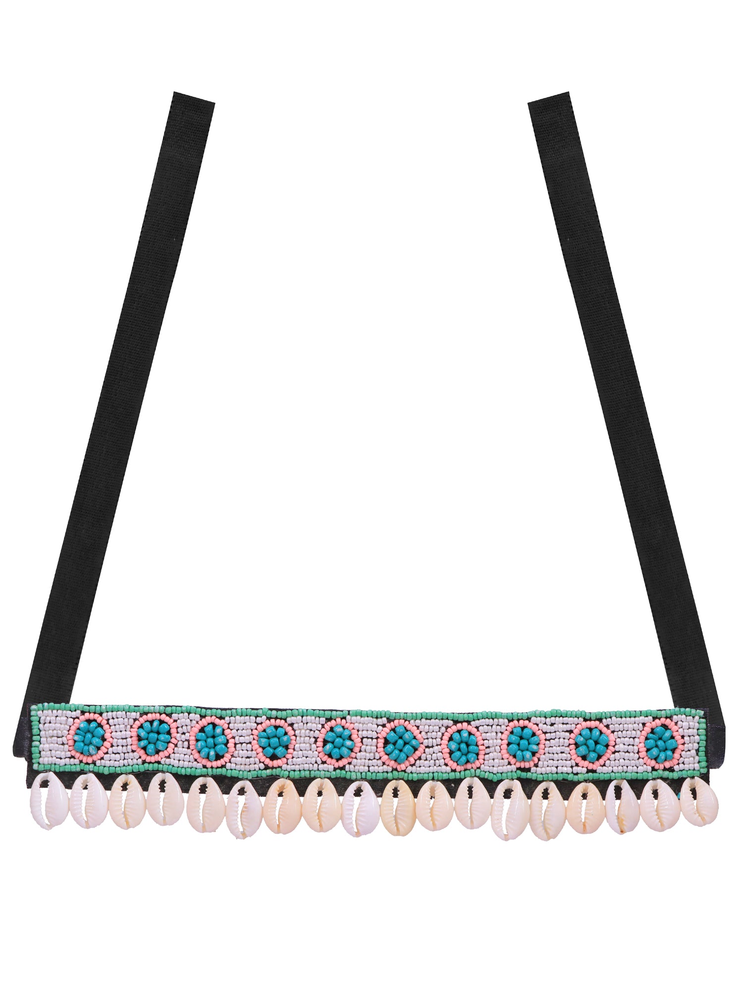 Crunchy Fashion Handcrafted White & Blue Boho Studded Beaded Jewellery Set CFN0905