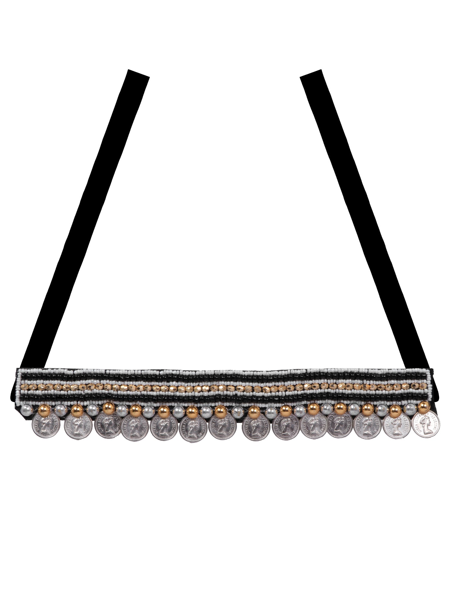 Crunchy Fashion Handmade Black Banjara Coin Contemporary Necklace  CFN0914