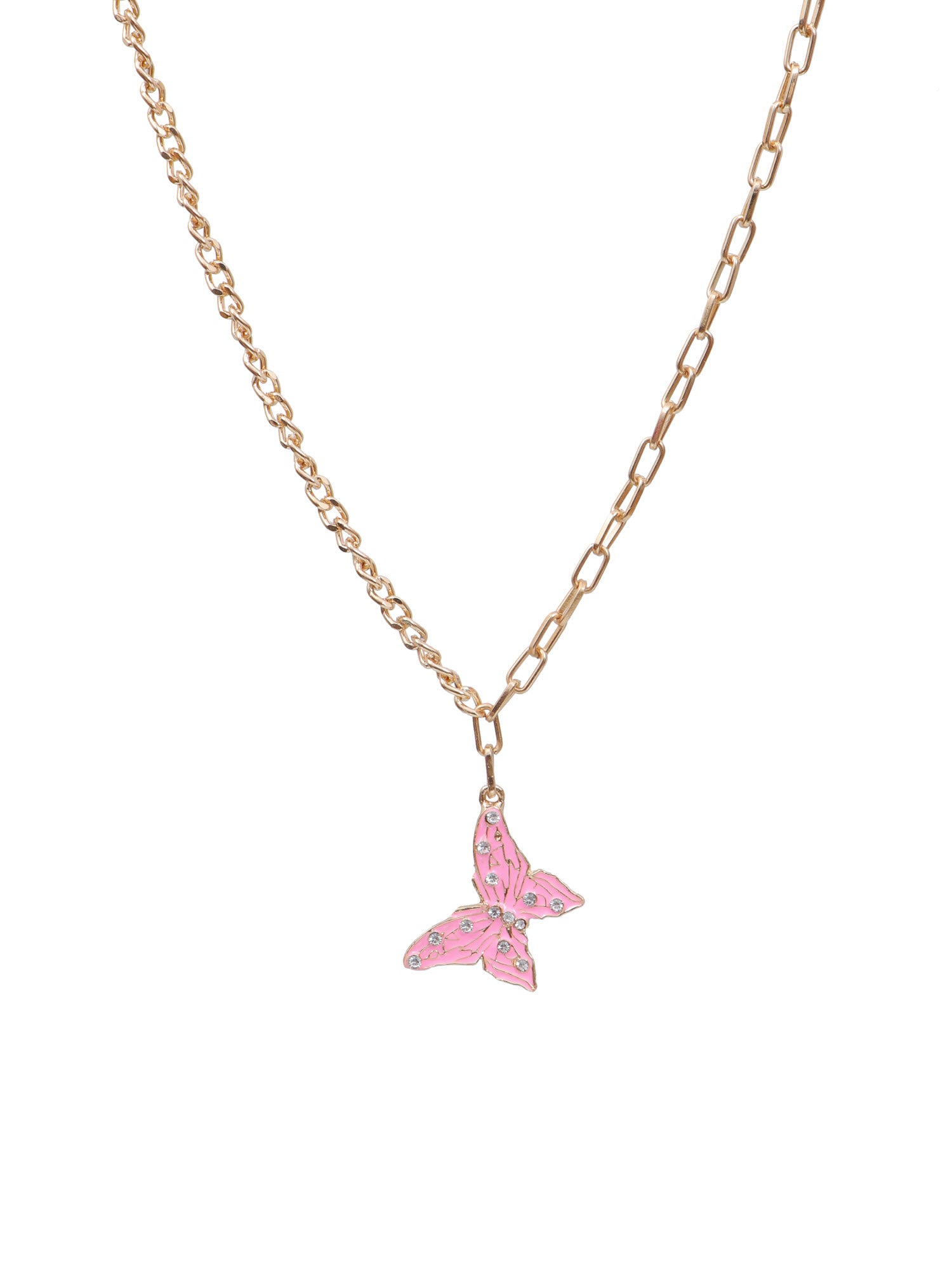 Crystal Studded Enamel Butterfly Pendant Necklace