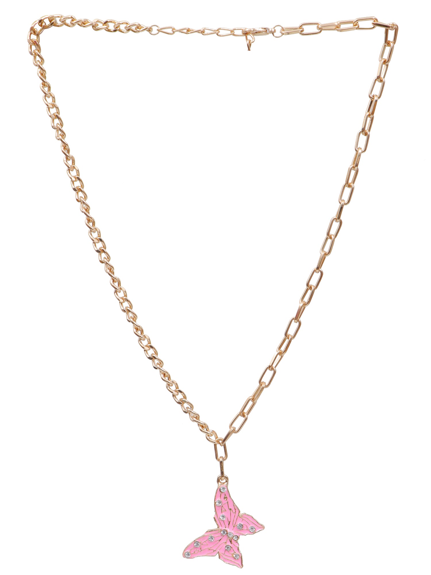 Crystal Studded Enamel Butterfly Pendant Necklace