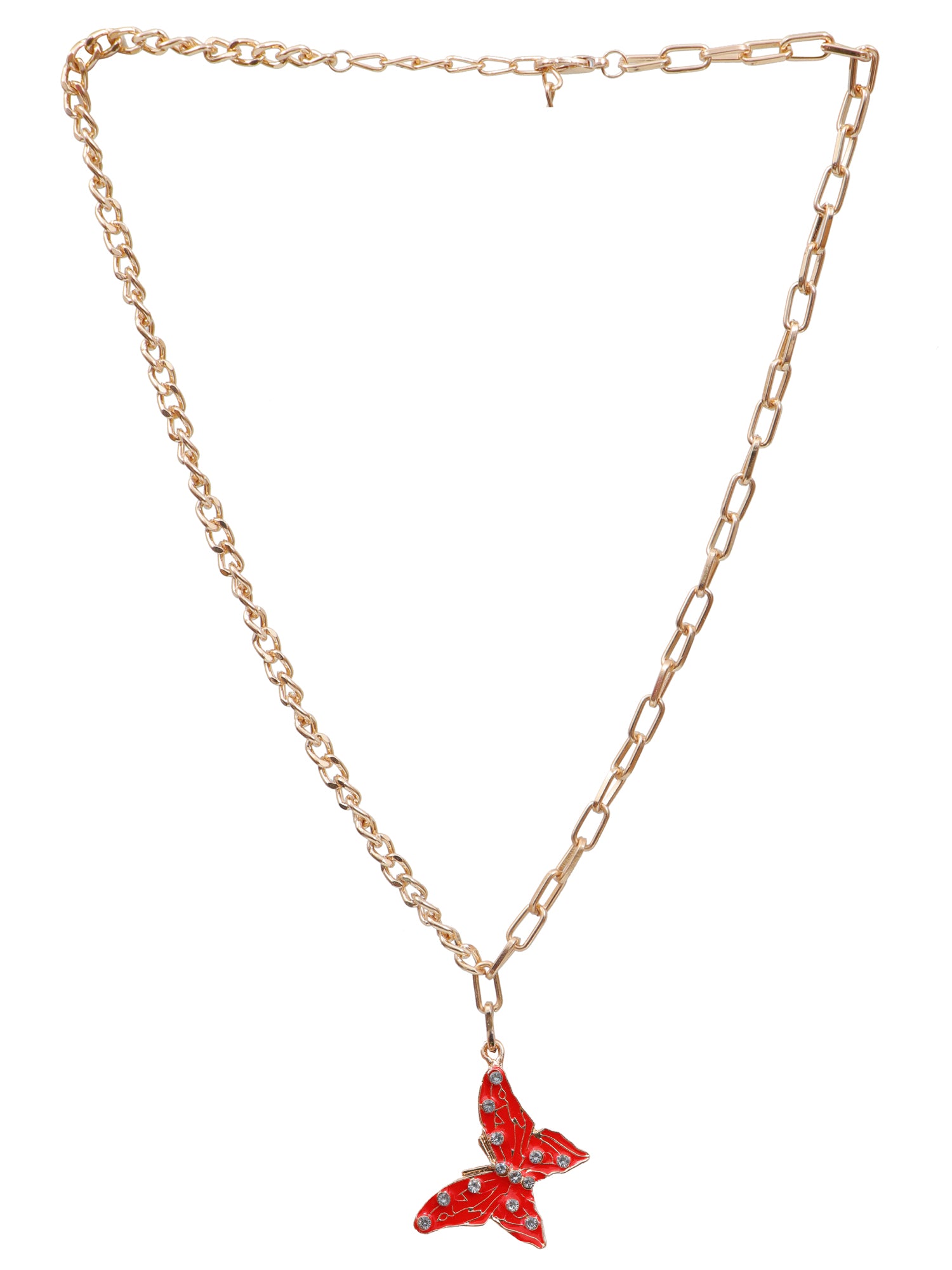 Crystal Studded Enamel Butterfly Pendant Necklace