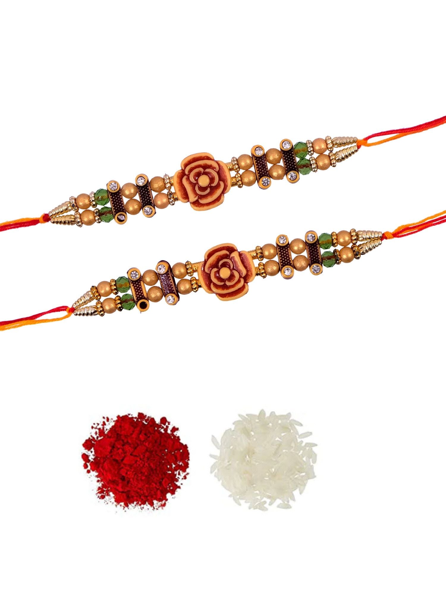 Rose Flower Rakhi - Beautiful Brown Floral Design for Brother, Set of 2