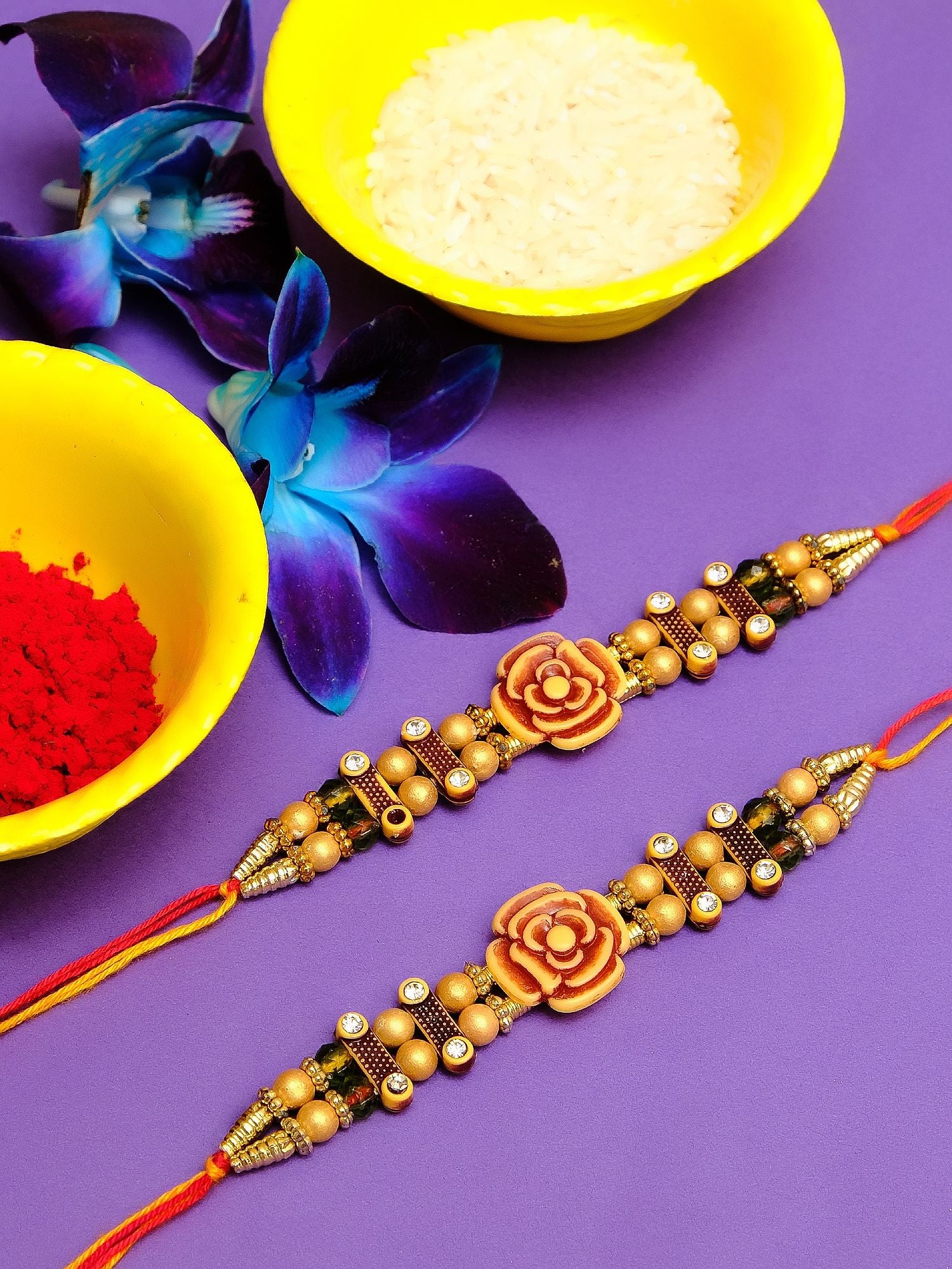 Rose Flower Rakhi - Beautiful Brown Floral Design for Brother, Set of 2