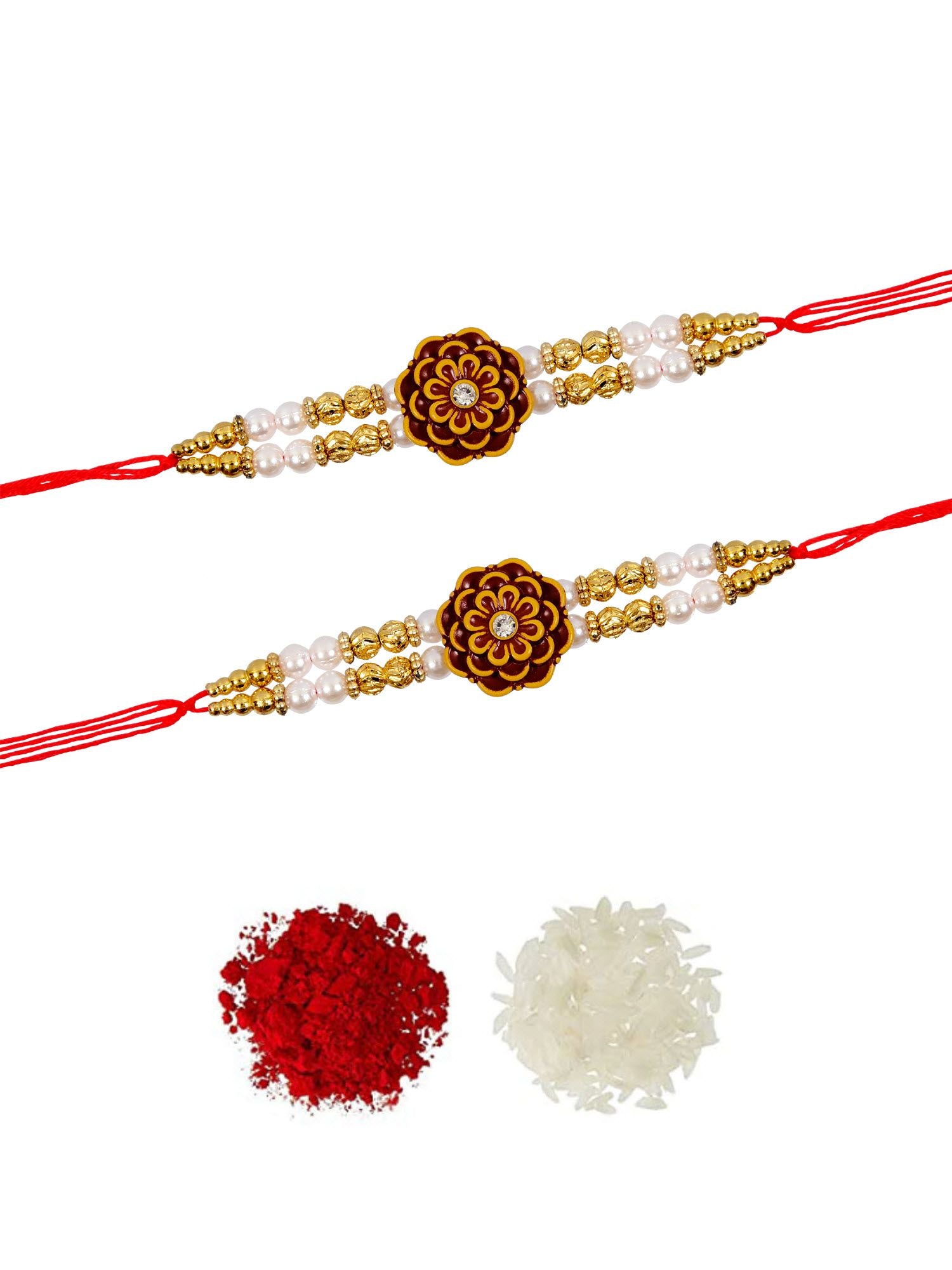 Floral Rakhi Duo for Brothers: Elegant Beaded Design