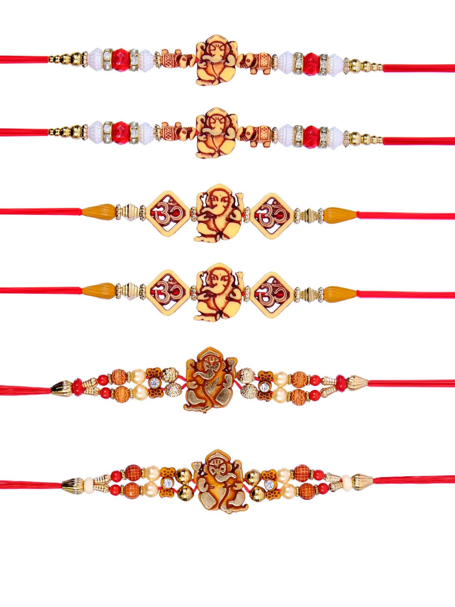 Gorgeous Multi-Color Rakhi with Roli Chawal Tilak Pack - Ideal Rakhi Gift for Brother (Set of 6)