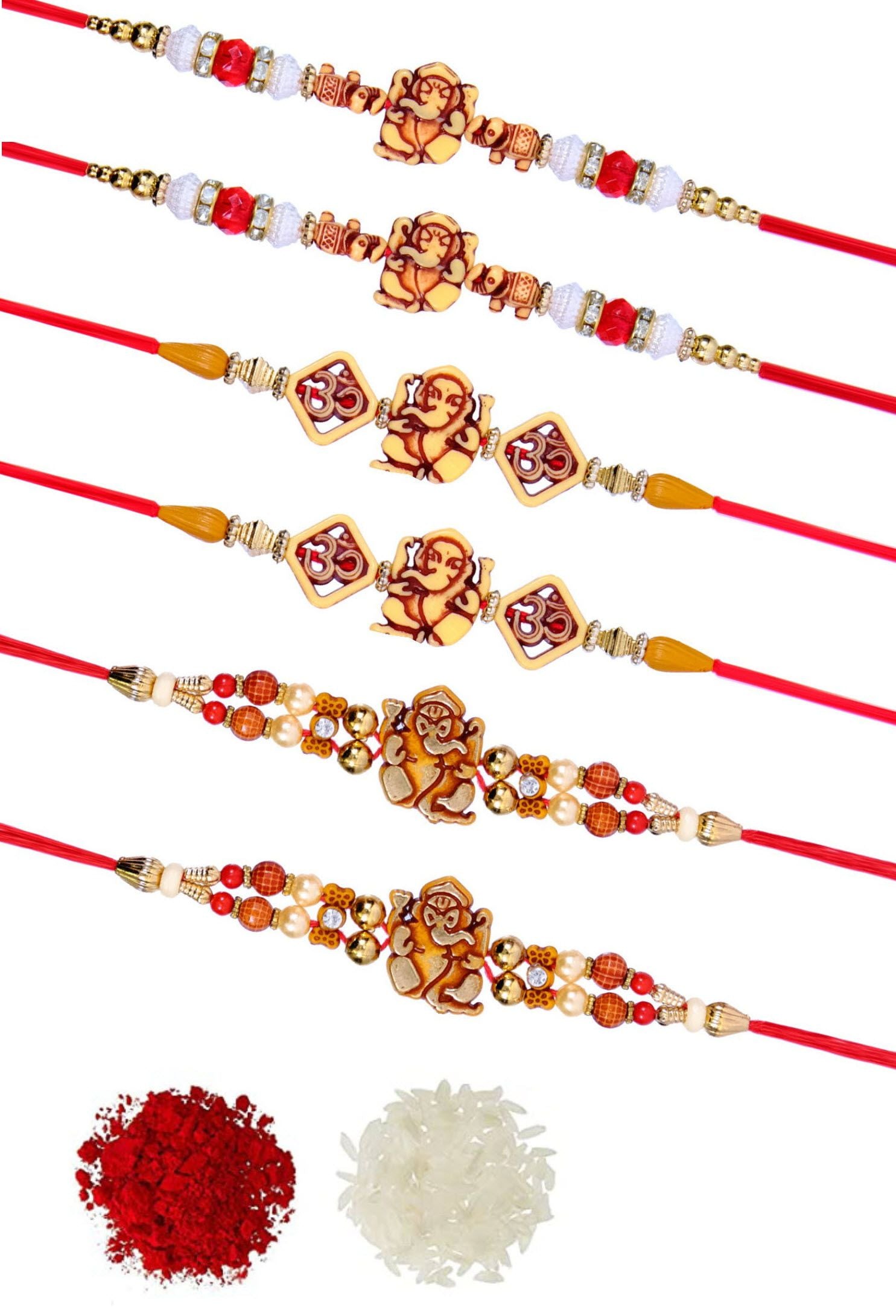 Gorgeous Multi-Color Rakhi with Roli Chawal Tilak Pack - Ideal Rakhi Gift for Brother (Set of 6)