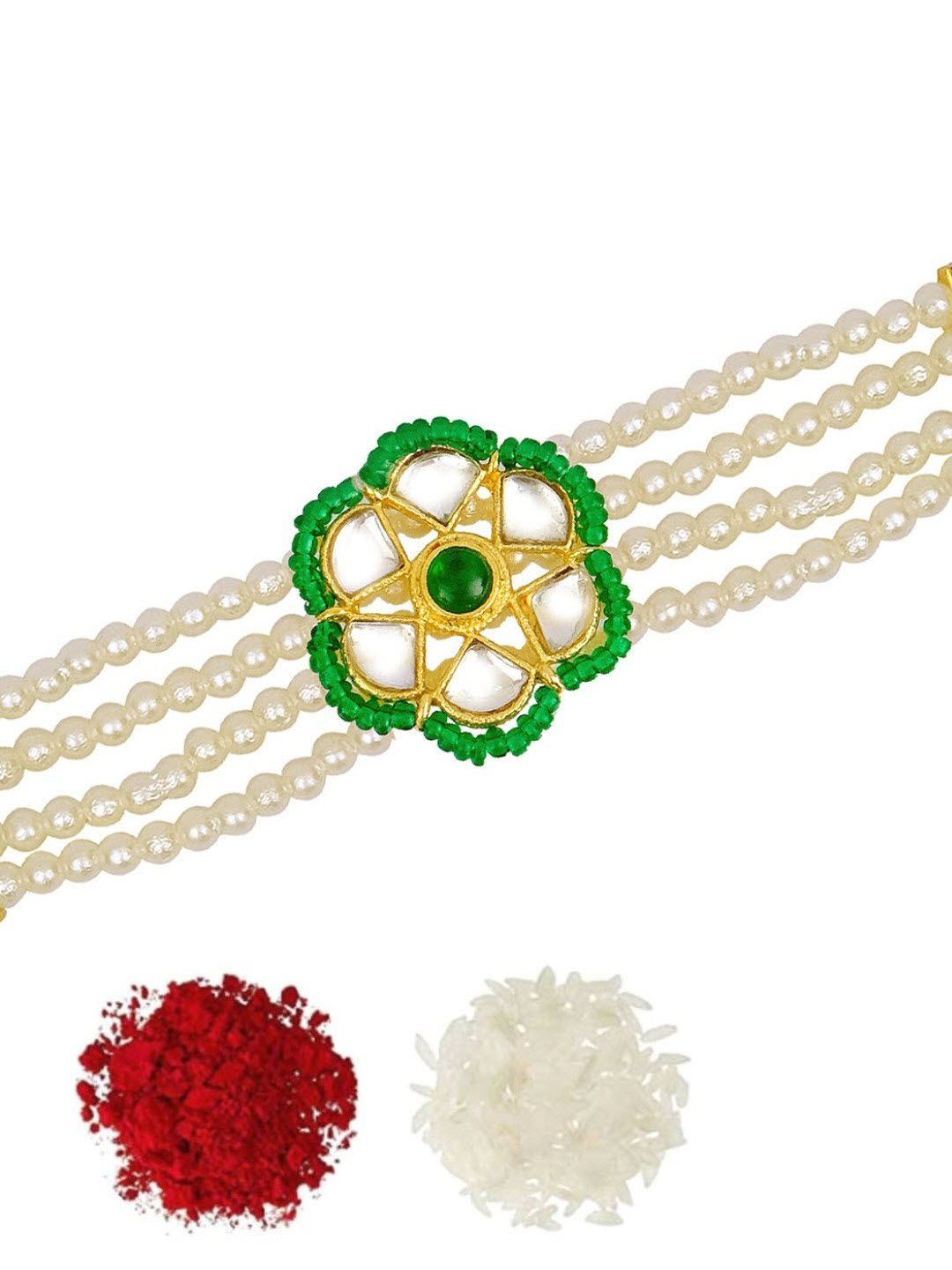 Moti Kundan Rakhi: Traditional Rakhi Gift for Brothers with Roli & Chawal