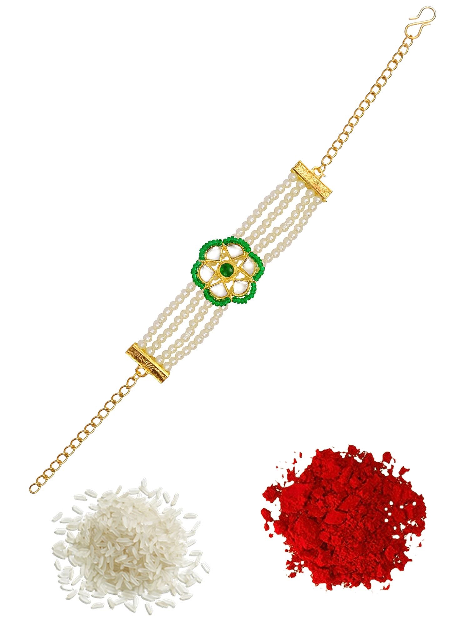 Moti Kundan Rakhi: Traditional Rakhi Gift for Brothers with Roli & Chawal