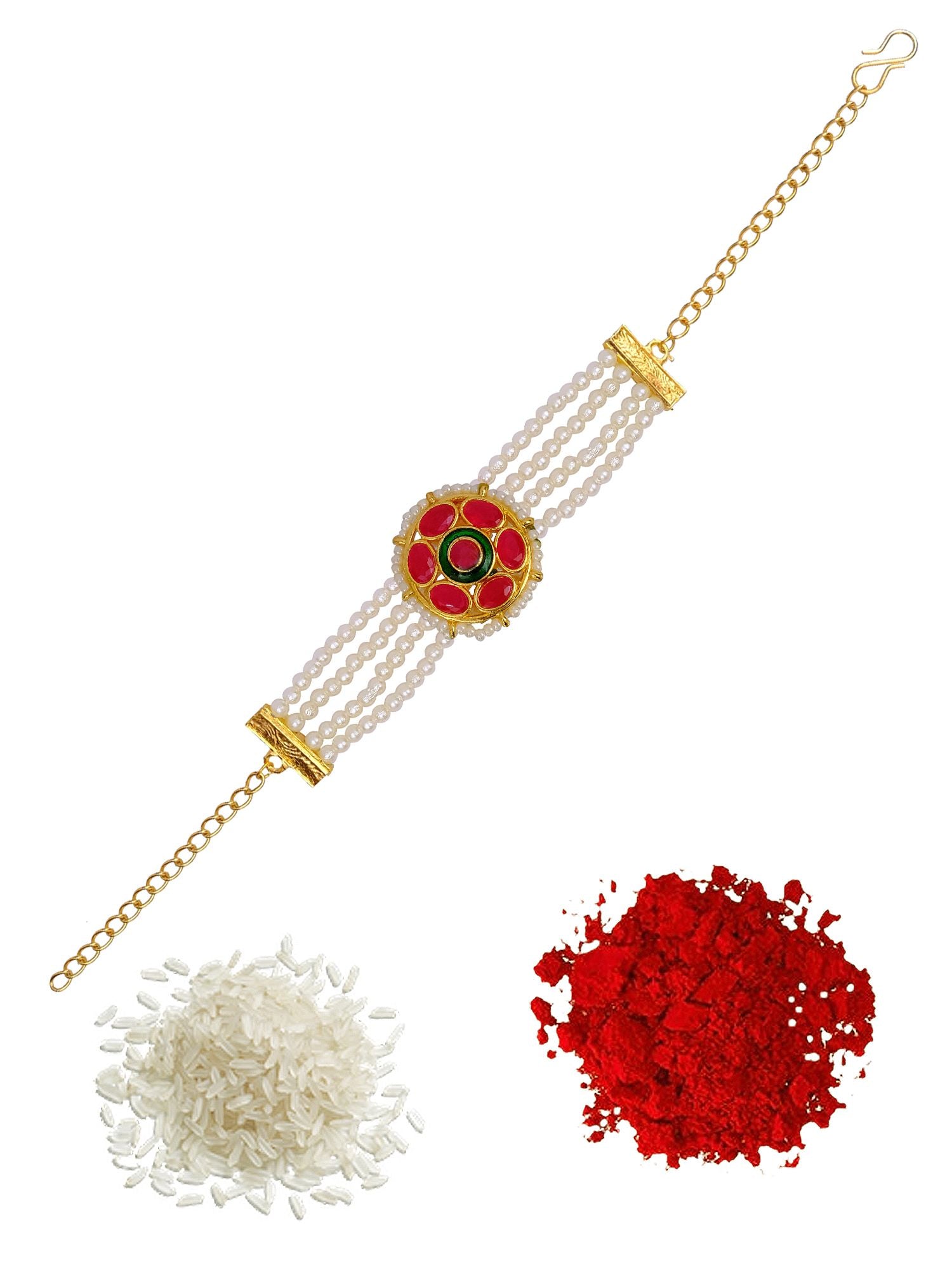 Traditional Kundan Flower Bracelet Rakhi With Roli & Chawal - Perfect Rakshabandhan Gift for Brothers