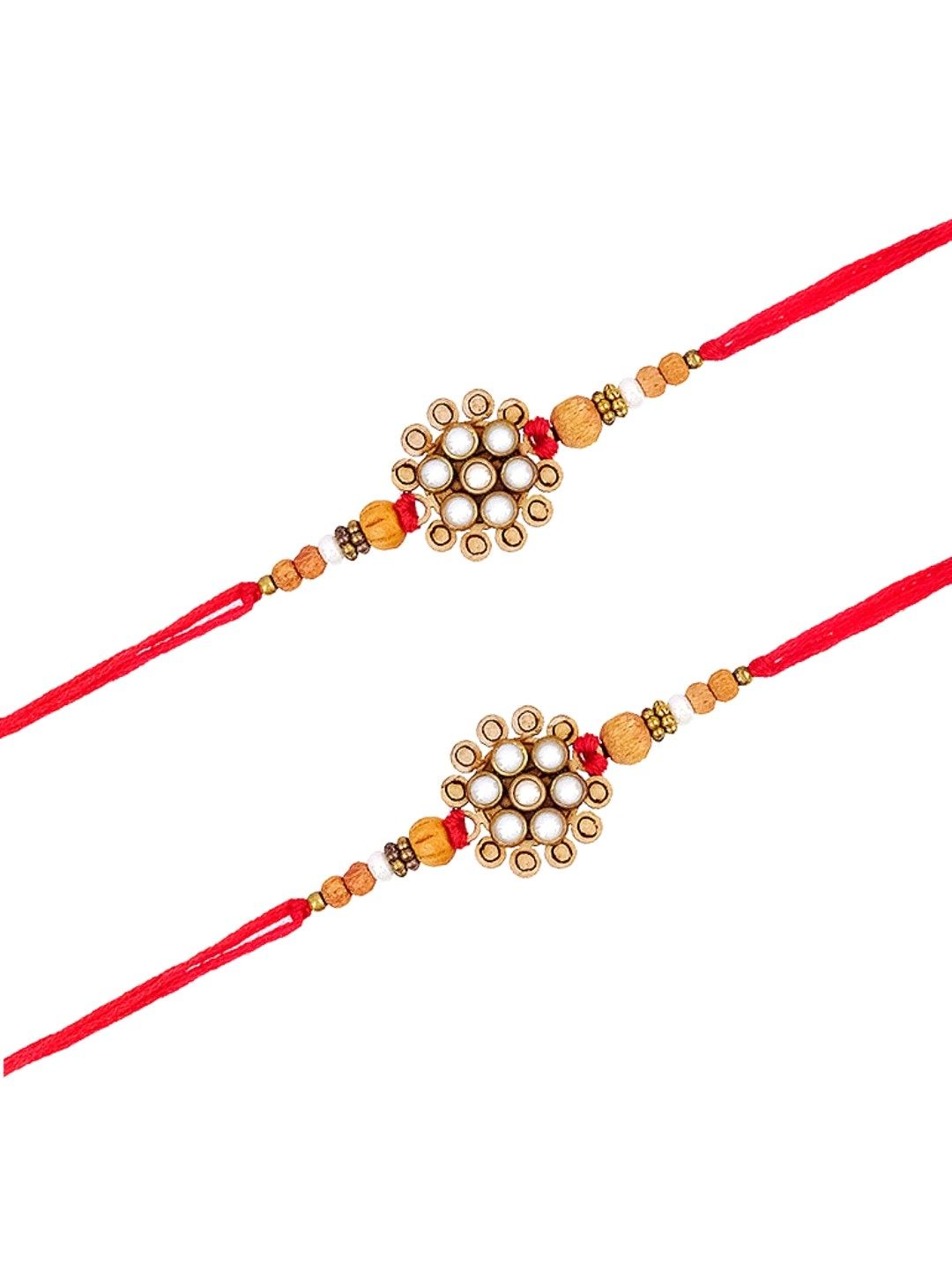 Stone Rakhi Gift Set for Brothers - Traditional Crystal Floral Rakhi(Pack of 2)