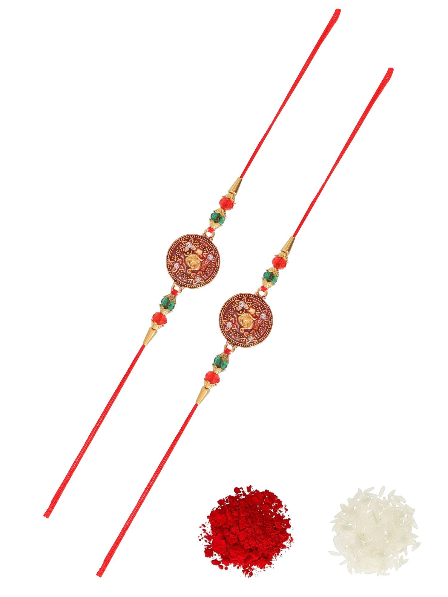 Dazzling Duo: Oxidized Gold Multi-Color Rakhi - Festive