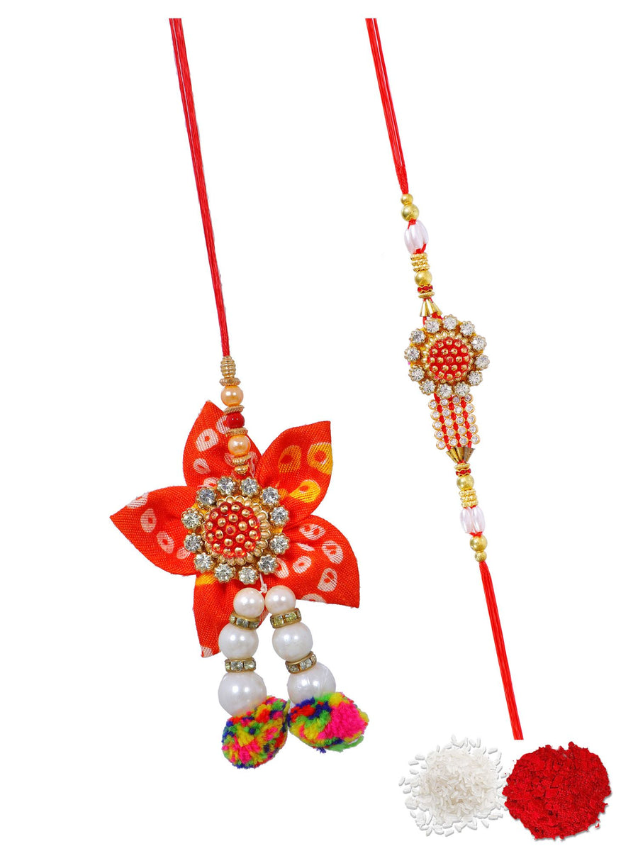HATHKAAM 5-Pc Designer Rakhi Set With Evil Eye Bracelet – Handmade Gift For Brother & Bhabhi, Medium Size