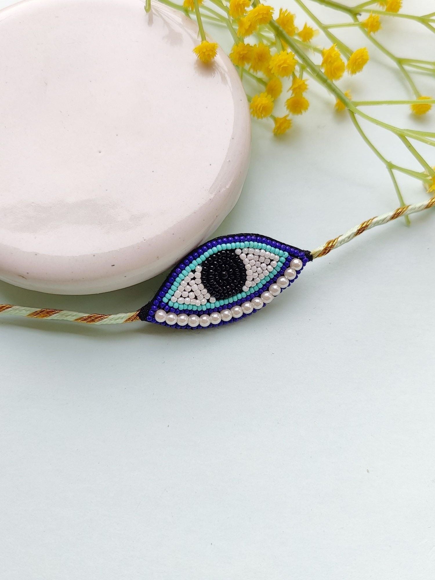 Festive 2025 Handmade Beaded Rakhi with Evil Eye Charm