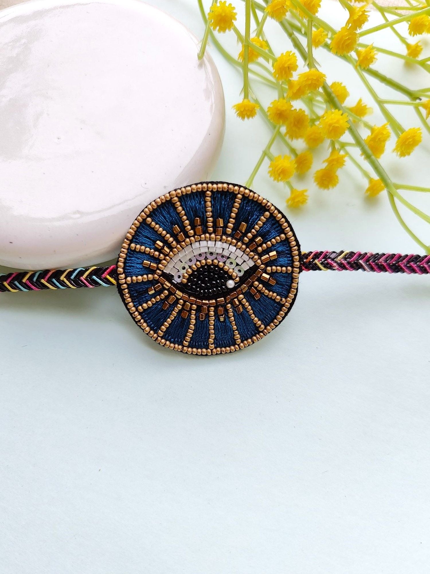 Handcrafted Evil Eye Blue Bracelet Rakhi for Brothers